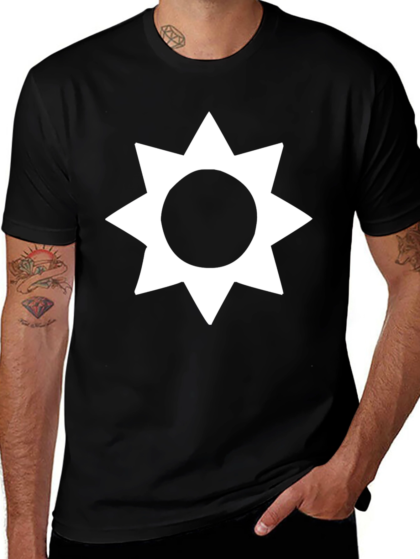 Geometric Star Graphic Tee - Soft Black Cotton Shirt