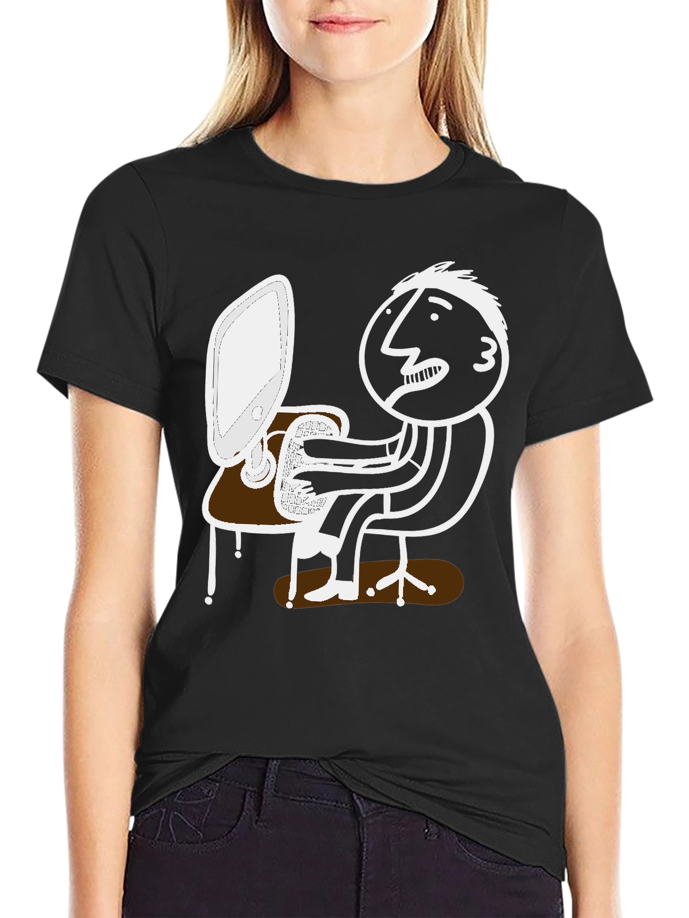 Funny Cartoon Computer Geek Black T-Shirt