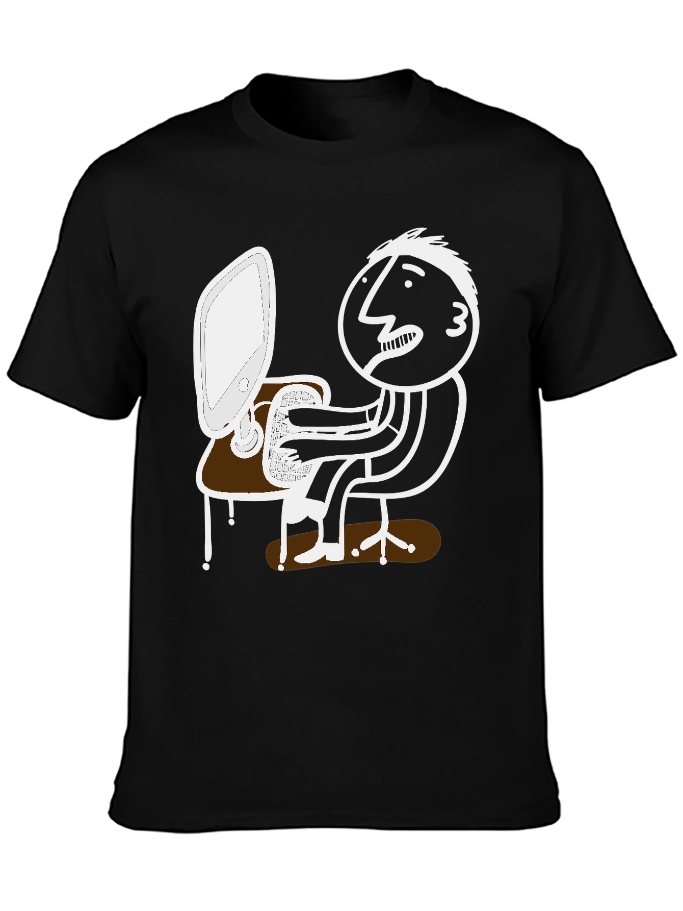Funny Cartoon Computer Geek Black T-Shirt