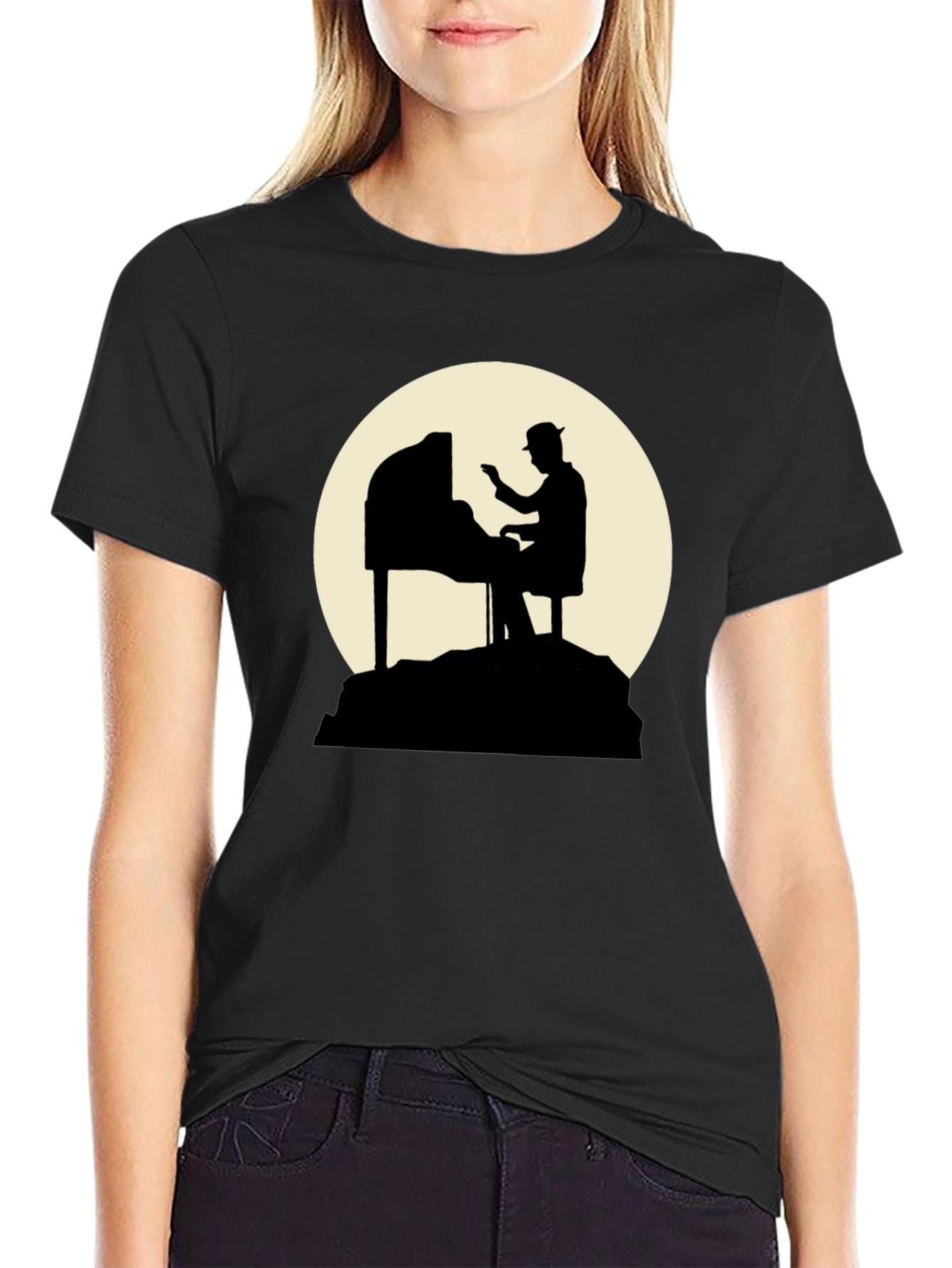 Piano Player Silhouette Graphic T-Shirt