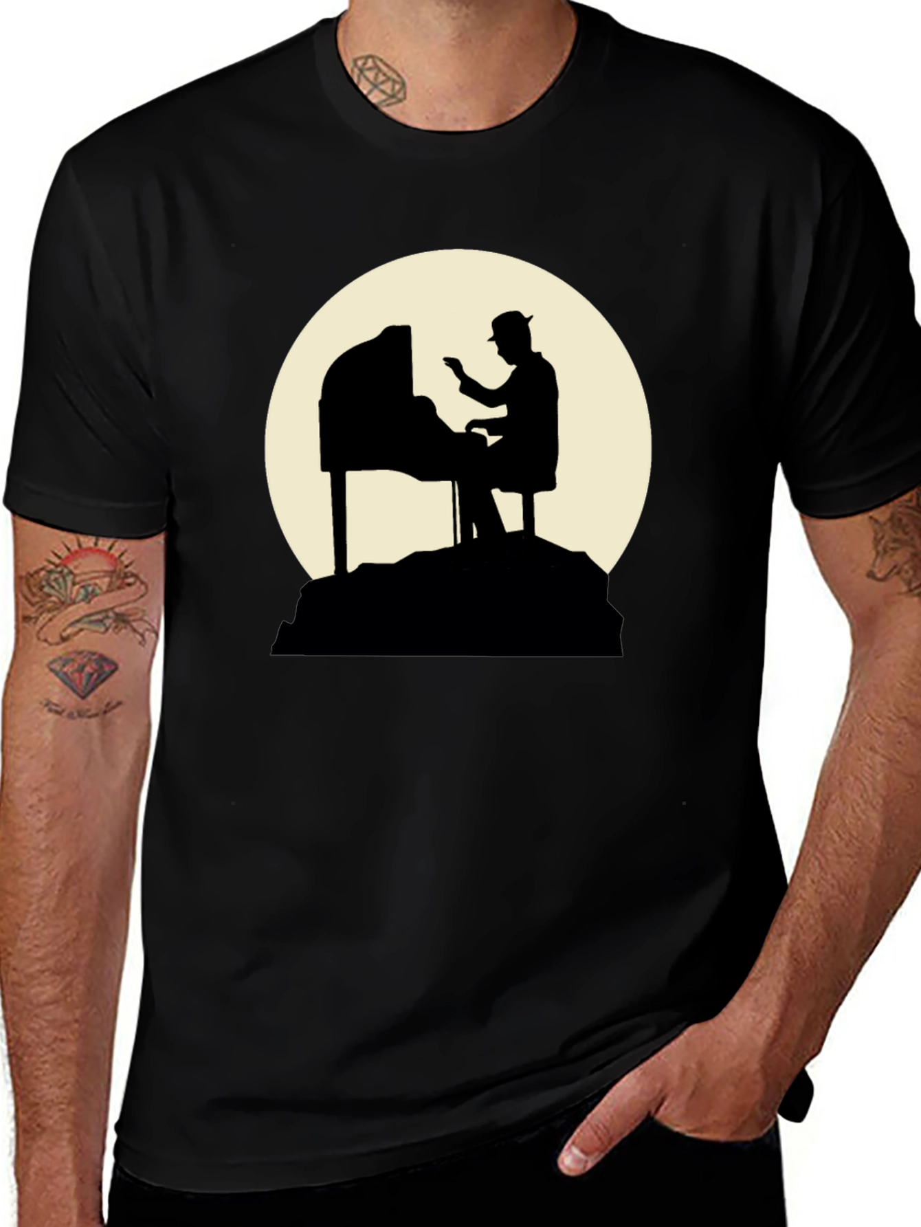 Piano Player Silhouette Graphic T-Shirt