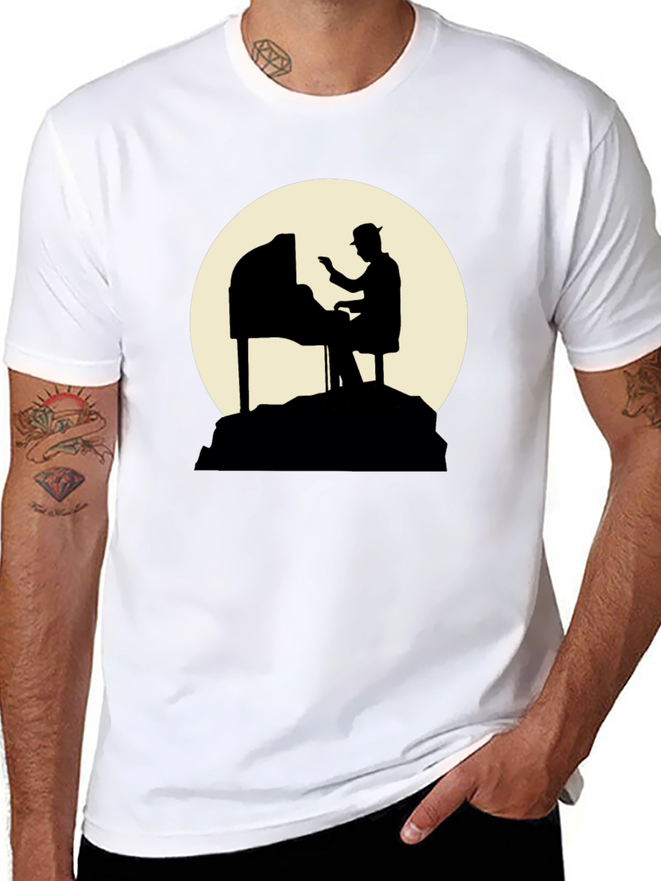 Piano Player Silhouette Graphic T-Shirt