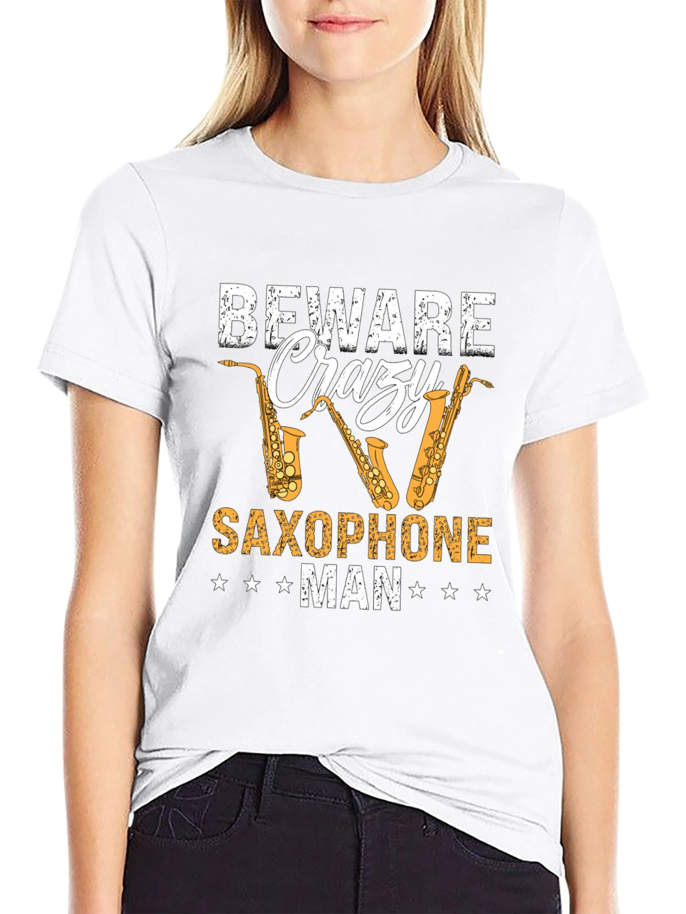Beware Crazy Saxophone Man Graphic T-Shirt