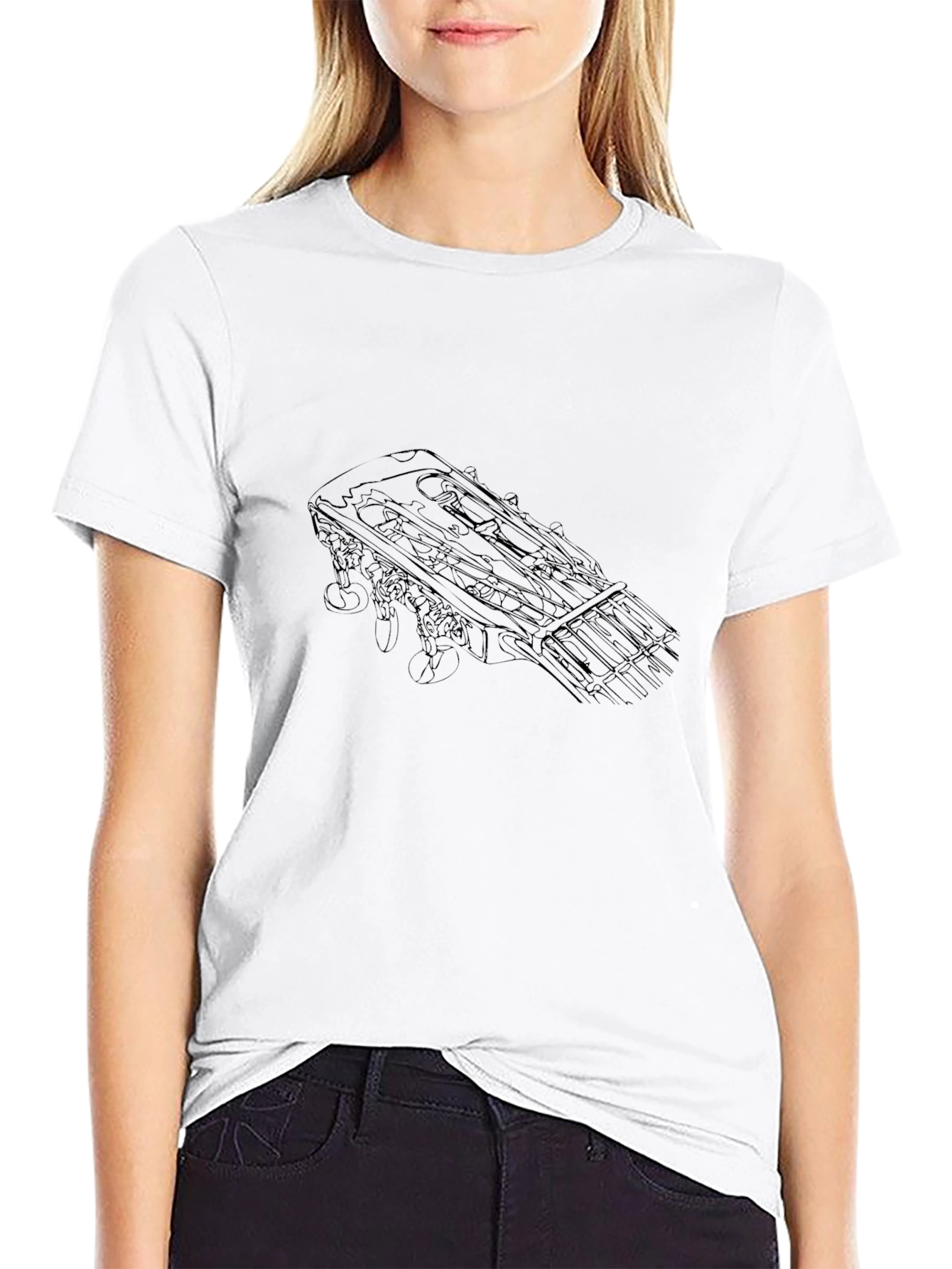 Guitar Headstock Outline Black T-Shirt