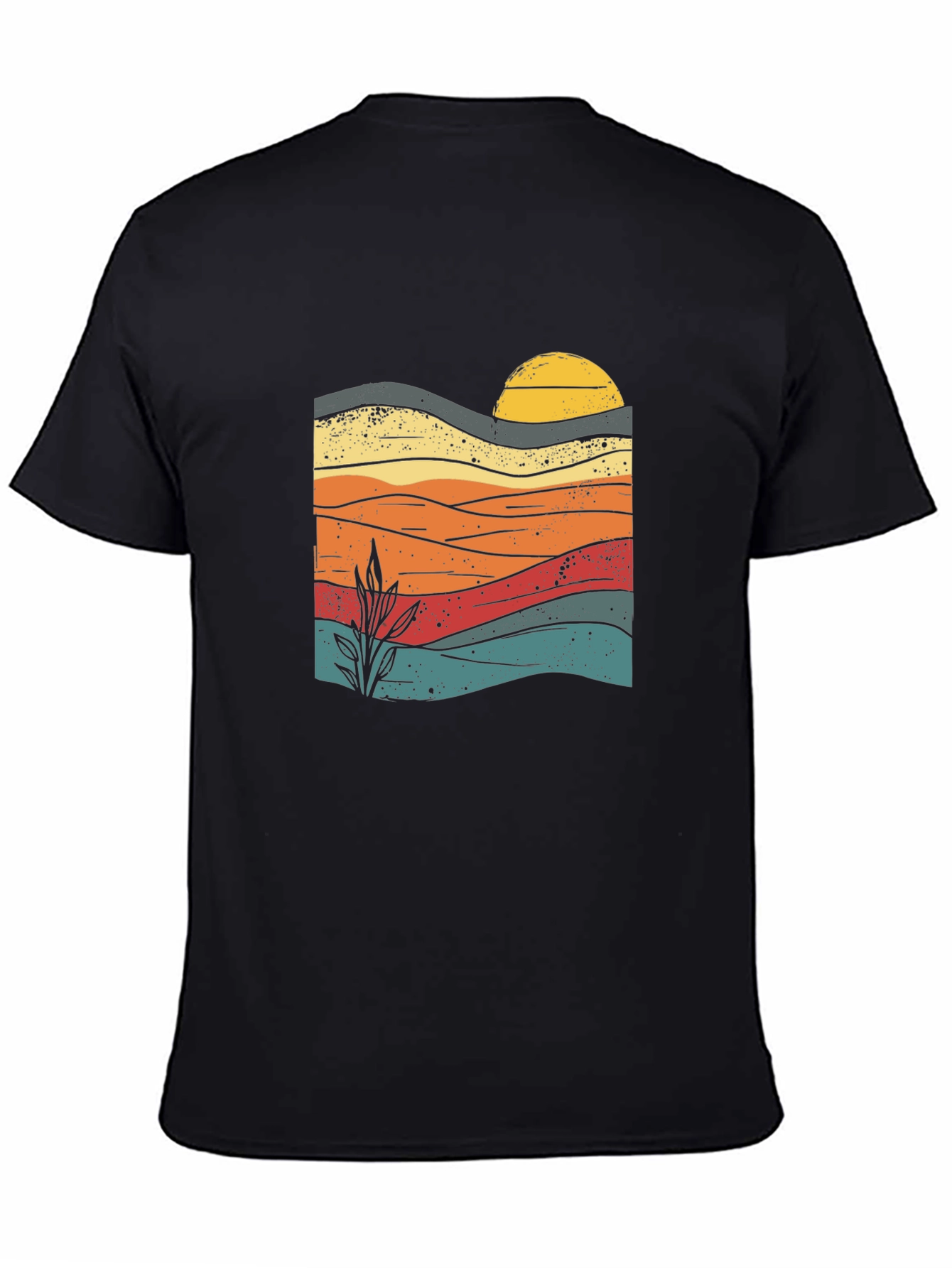 Retro Sunset Graphic Tee - Black Cotton Blend