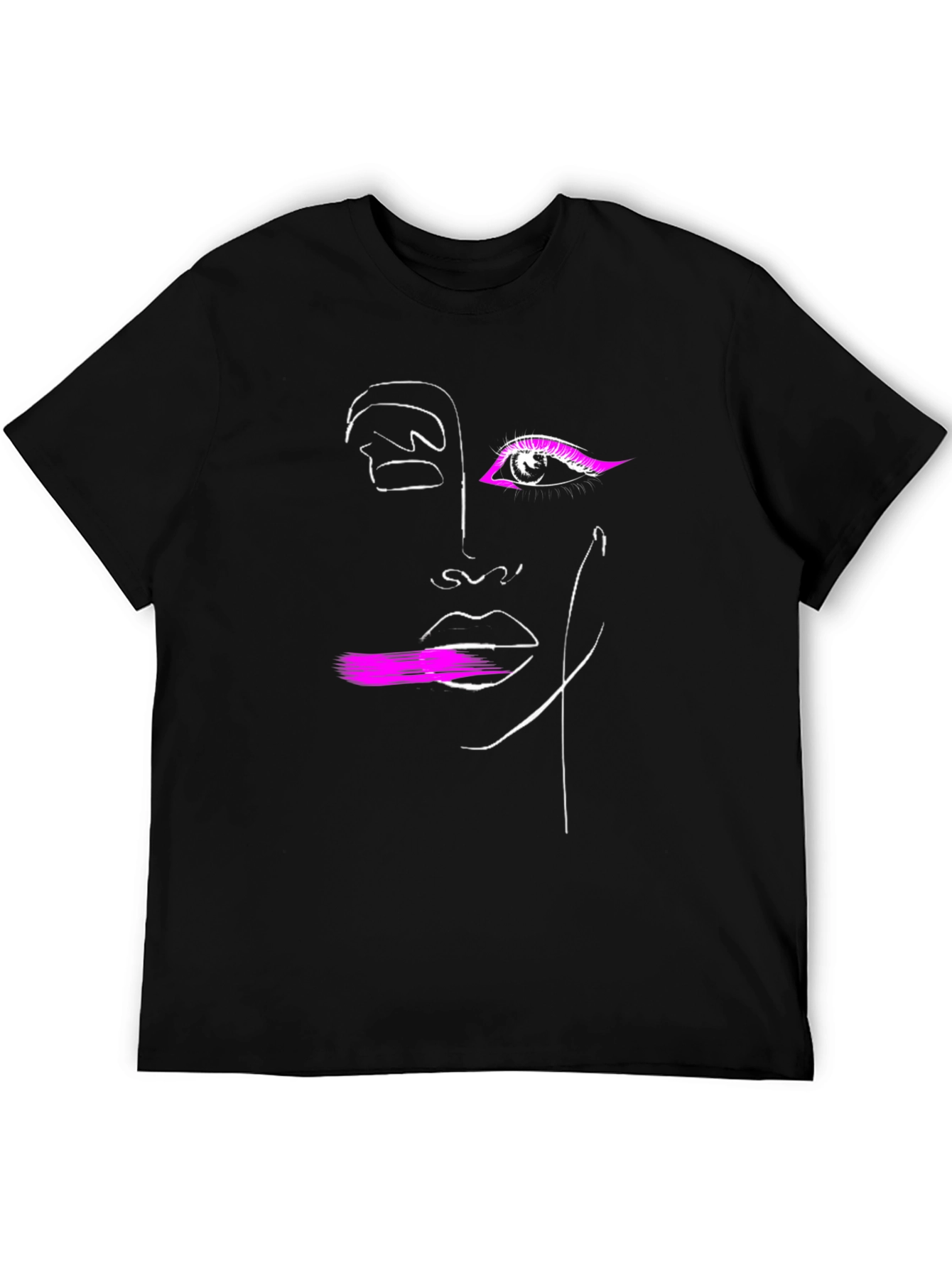 Abstract Face Graphic Tee - Black Cotton T-Shirt