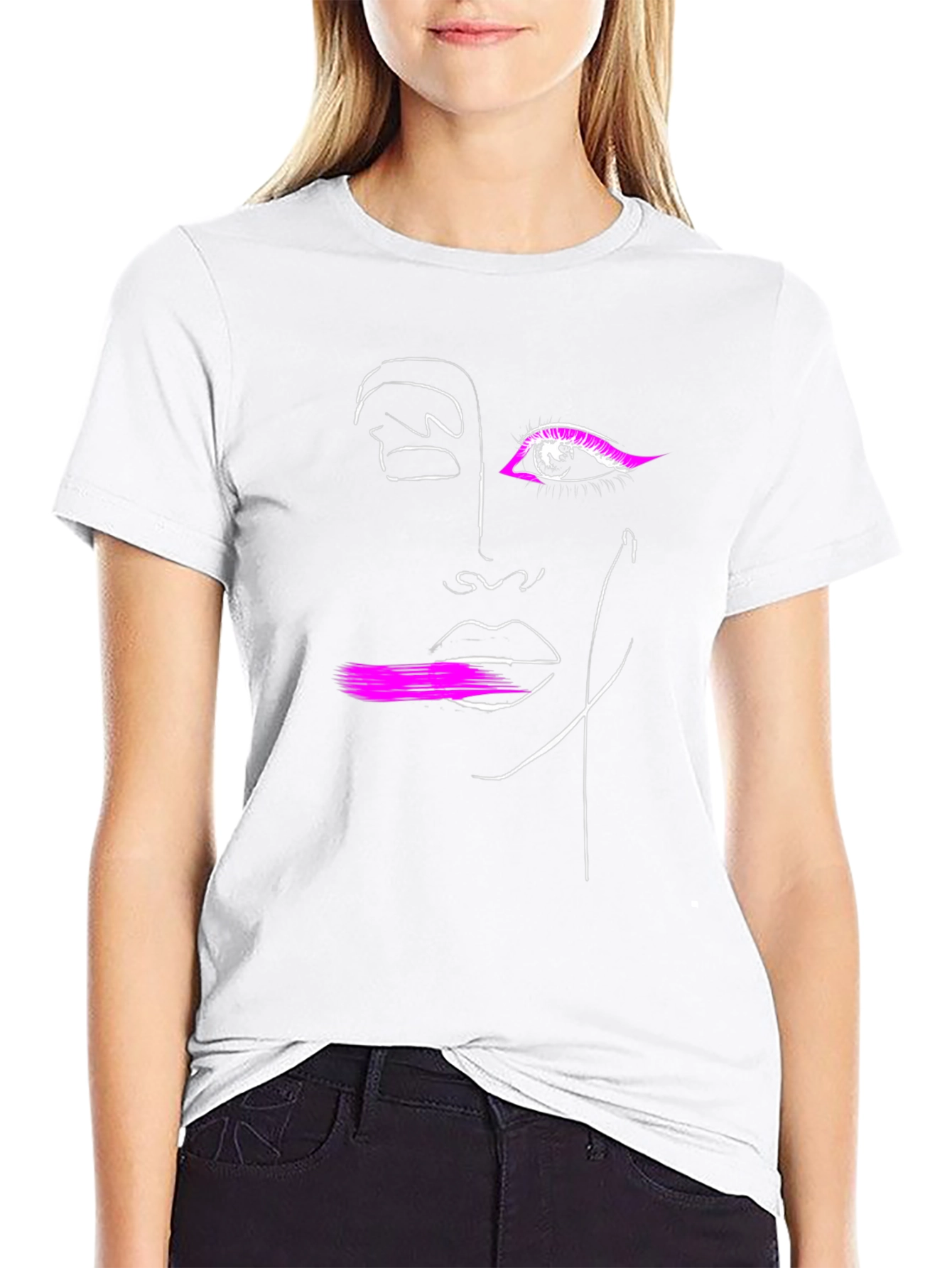 Abstract Face Graphic Tee - Black Cotton T-Shirt