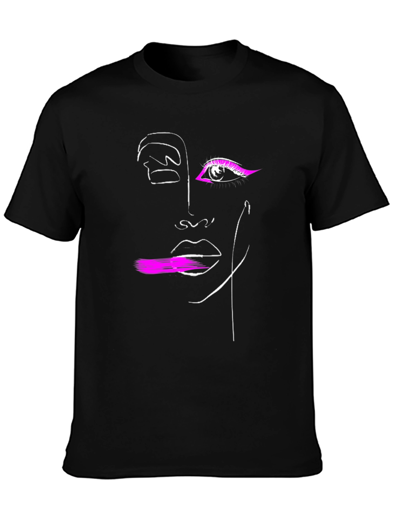 Abstract Face Graphic Tee - Black Cotton T-Shirt
