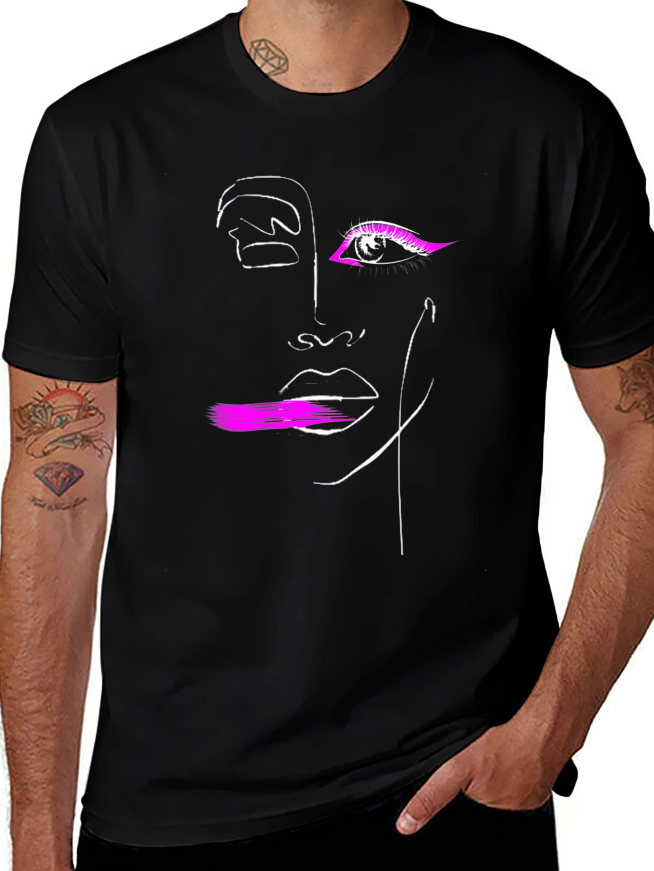 Abstract Face Graphic Tee - Black Cotton T-Shirt