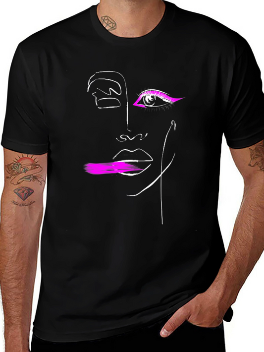 Abstract Face Graphic Tee - Black Cotton T-Shirt
