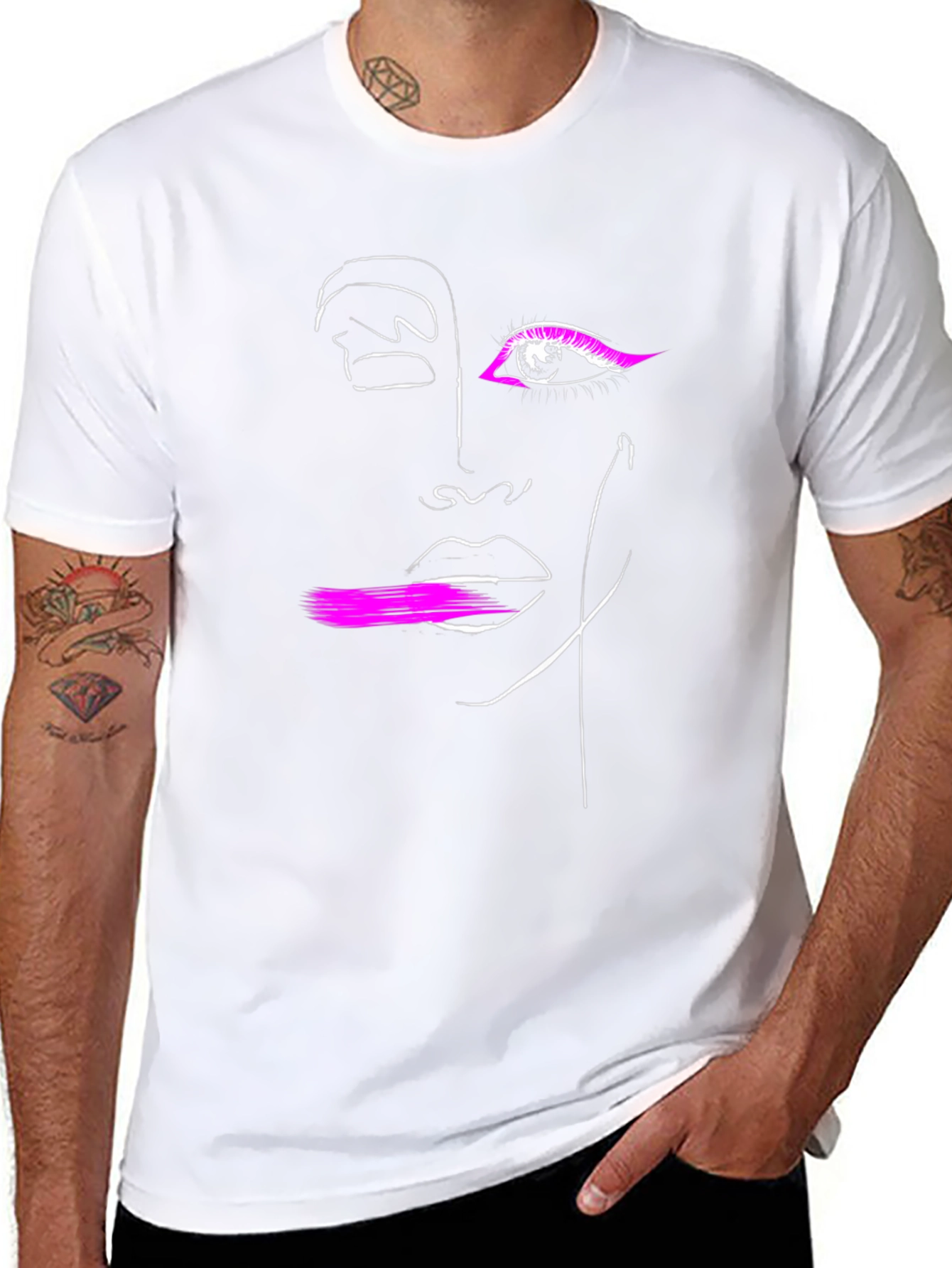 Abstract Face Graphic Tee - Black Cotton T-Shirt