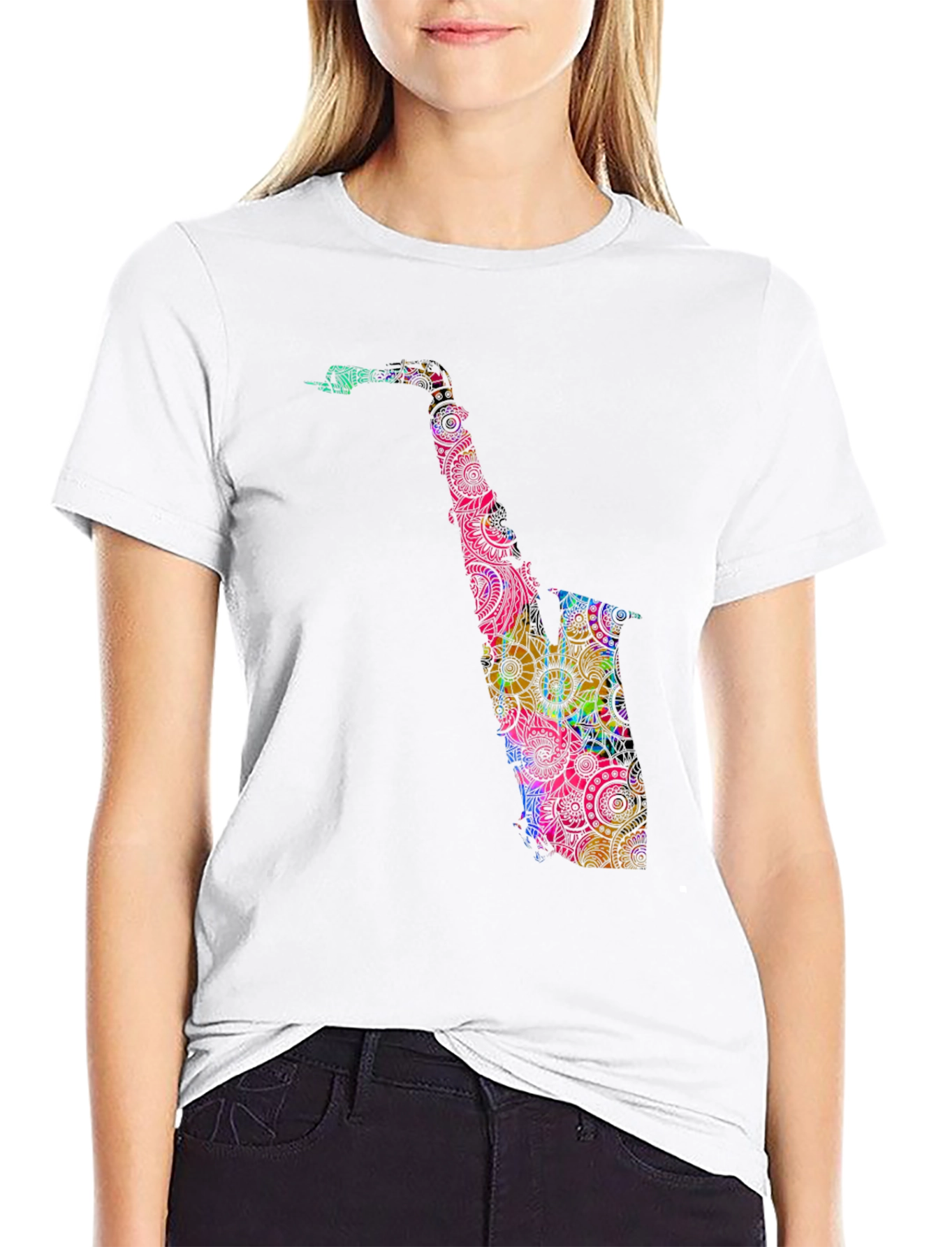 Saxophone Mandala Graphic Tee - Black
