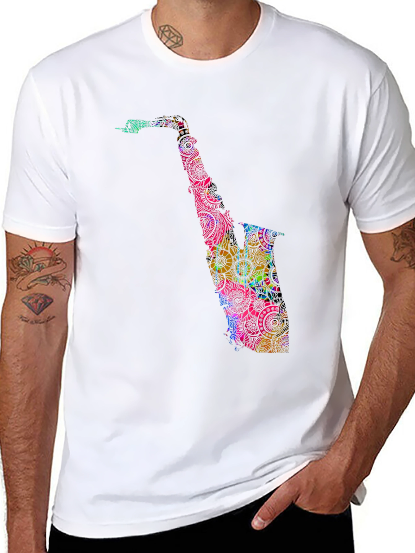 Saxophone Mandala Graphic Tee - Black