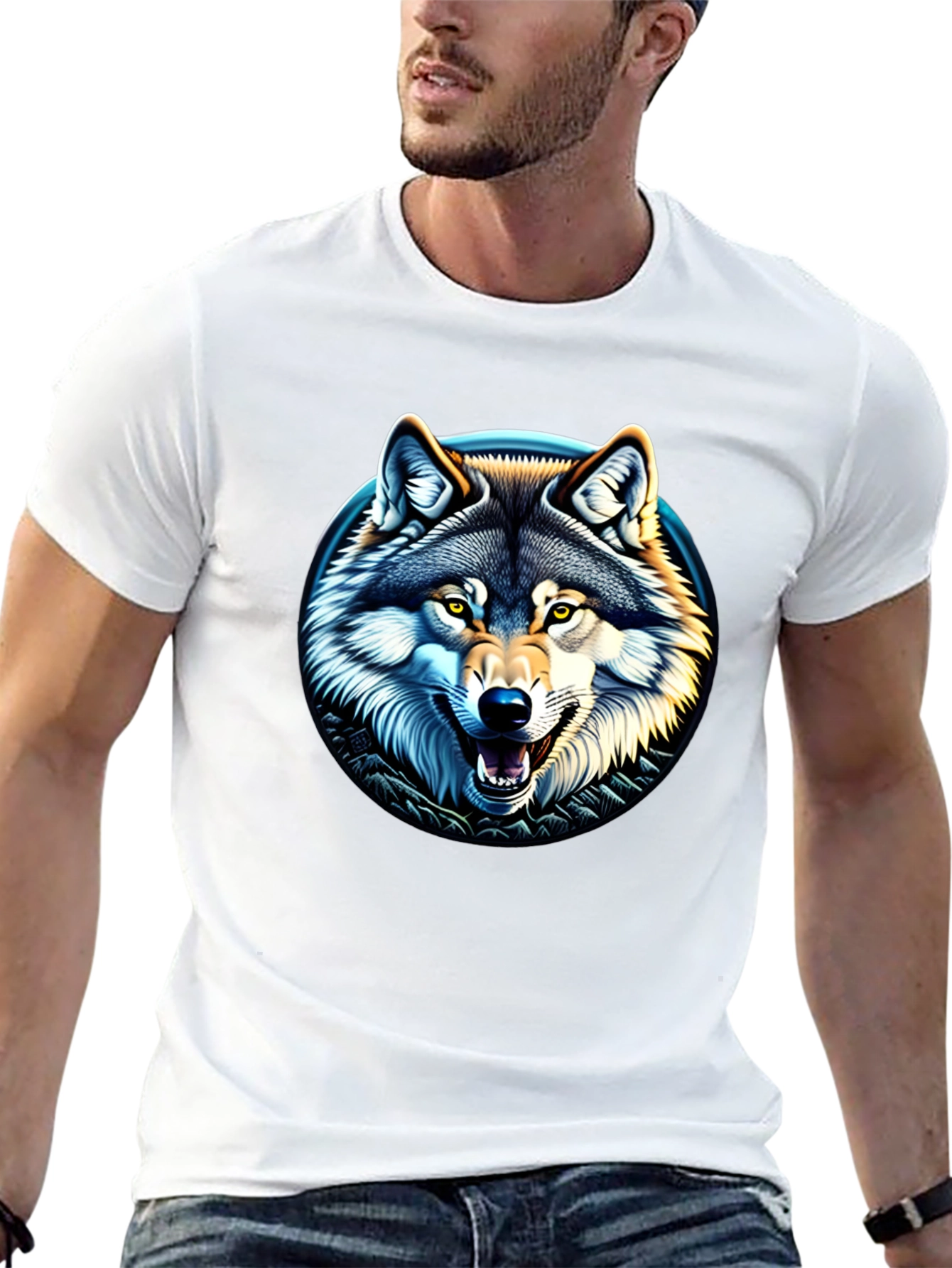 Wolf Graphic Print Crew Neck T-Shirt
