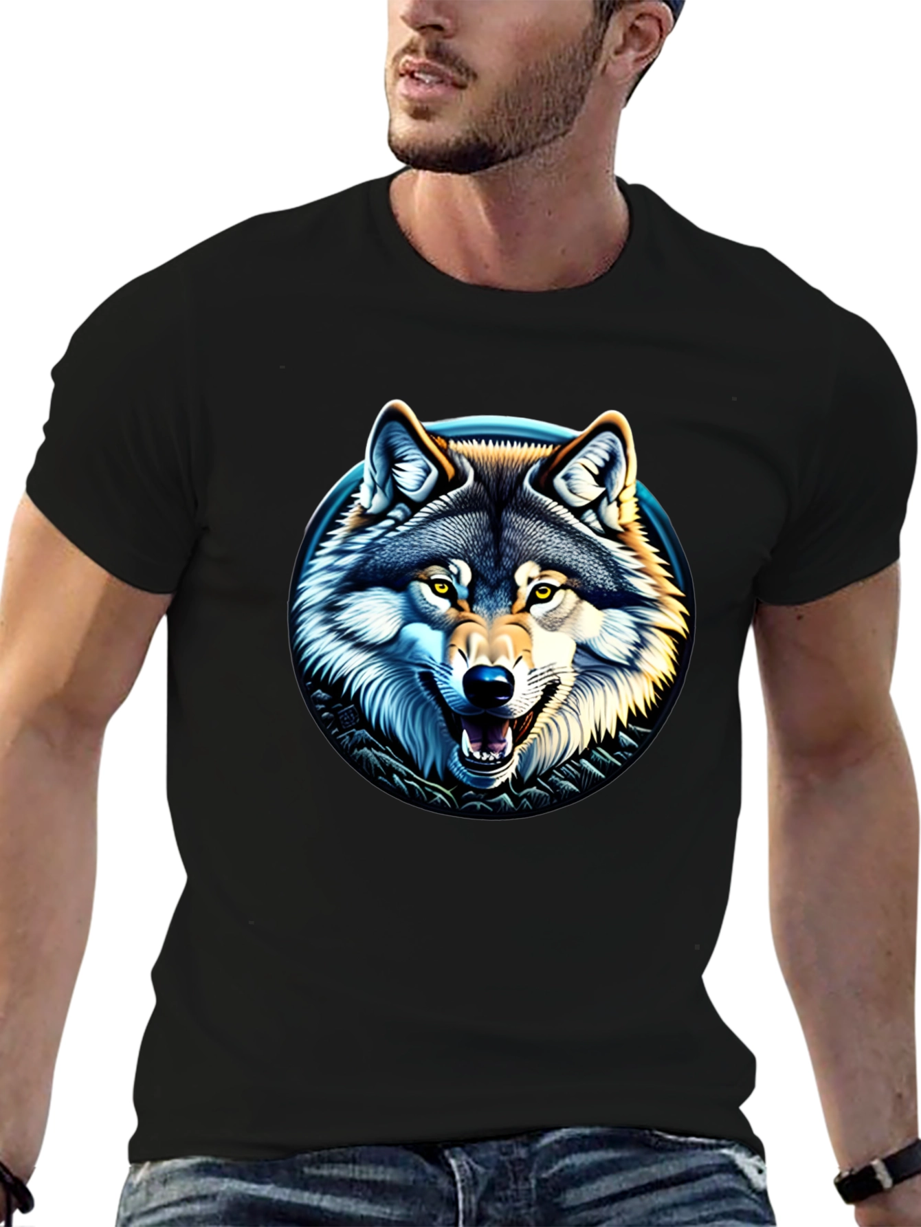 Wolf Graphic Print Crew Neck T-Shirt