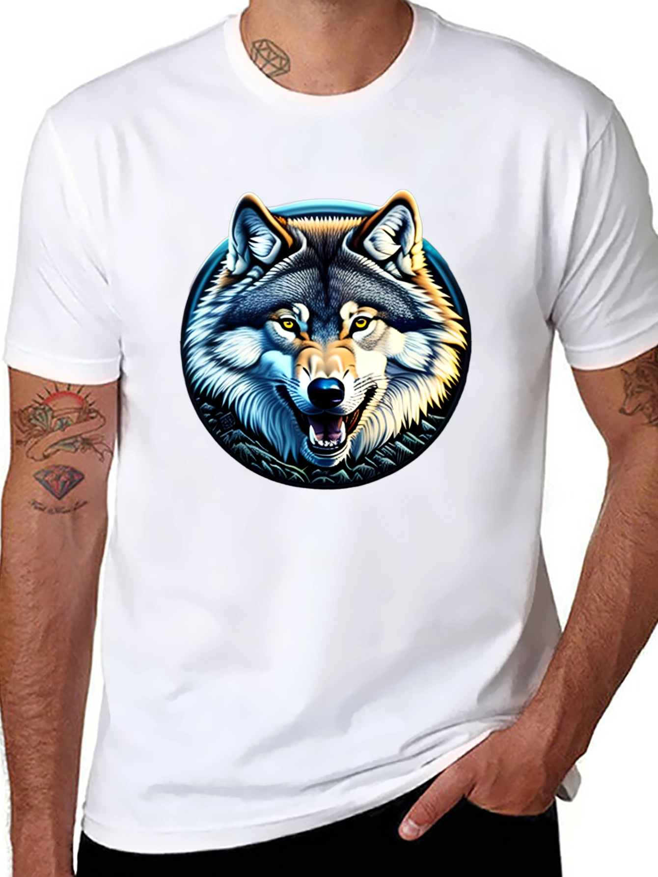 Wolf Graphic Print Crew Neck T-Shirt