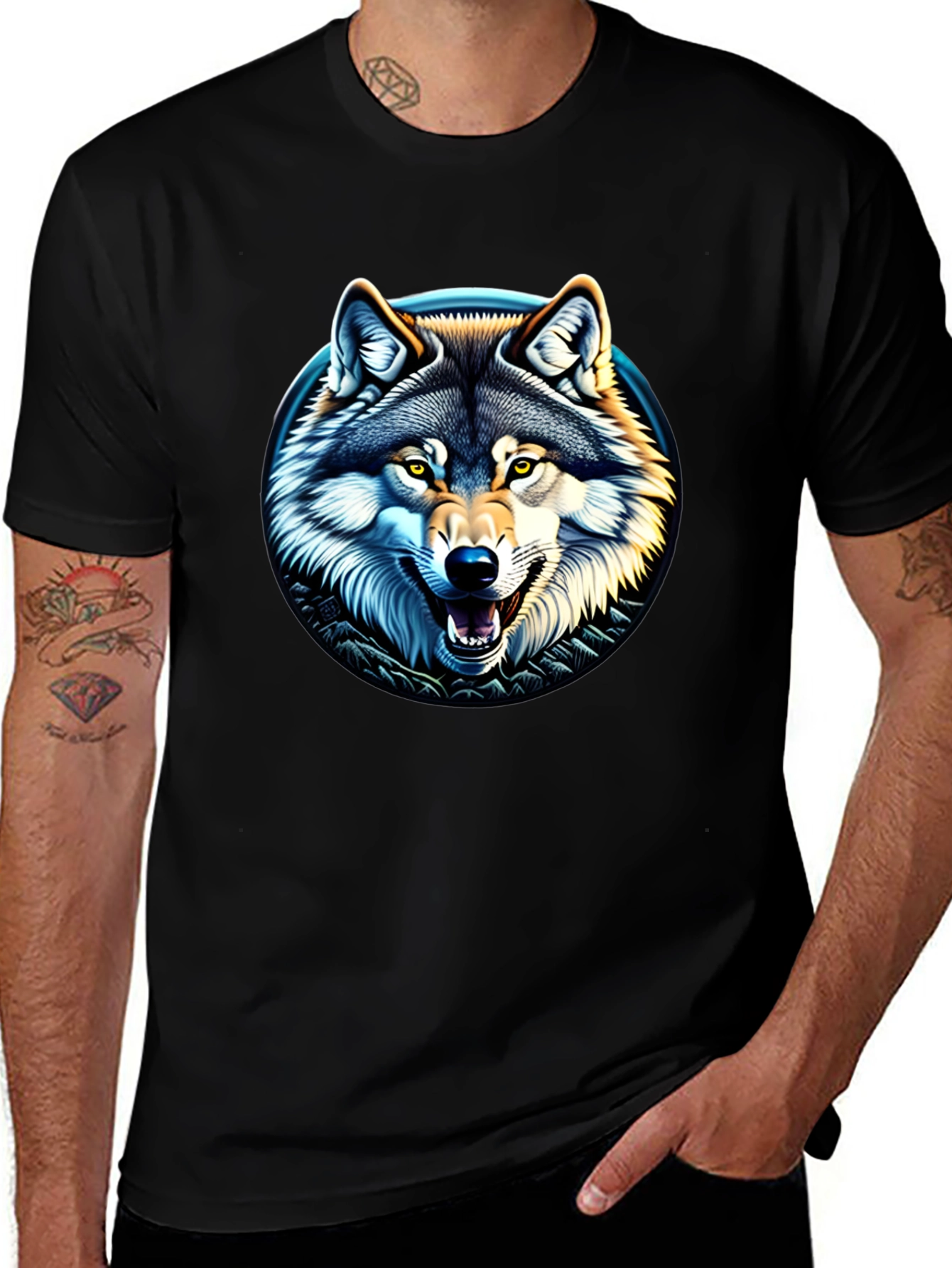 Wolf Graphic Print Crew Neck T-Shirt