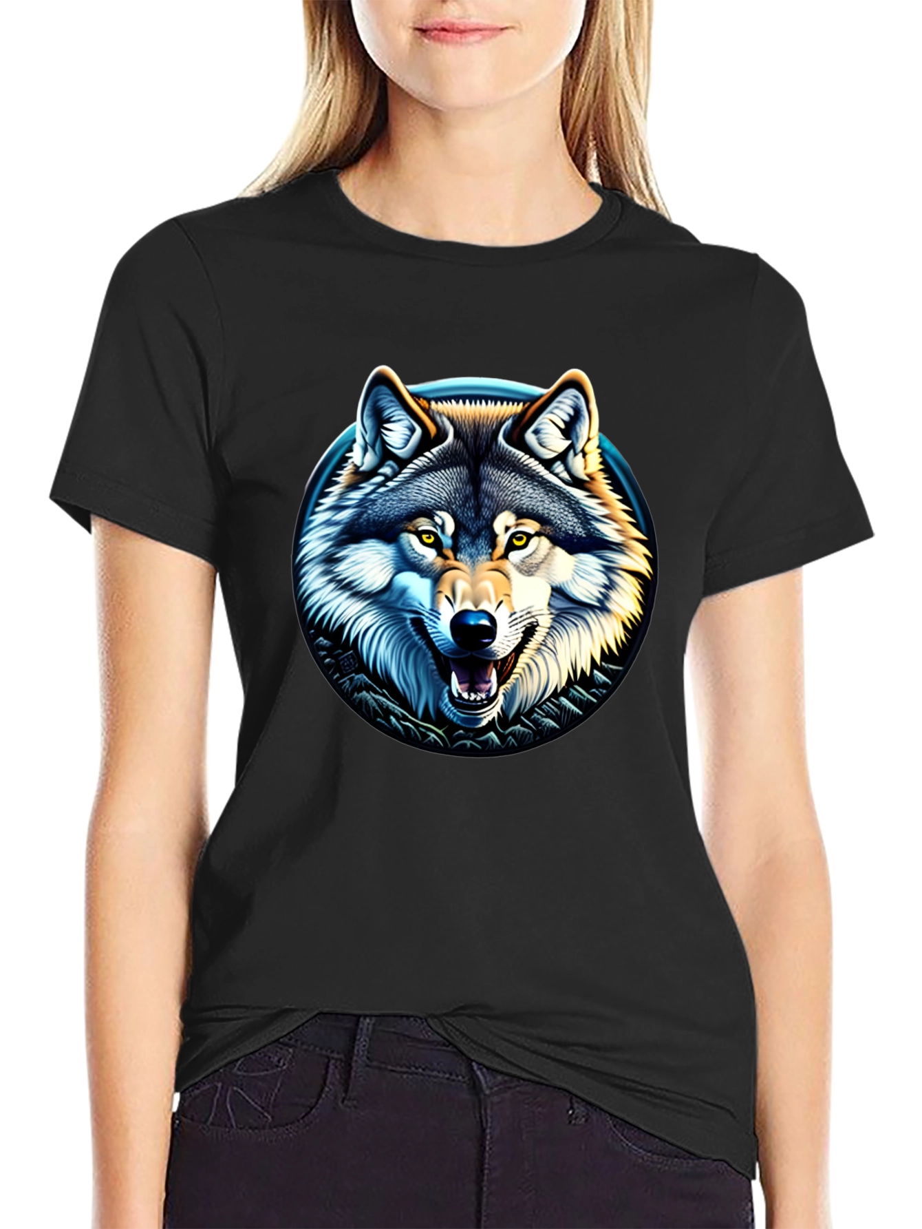 Wolf Graphic Print Crew Neck T-Shirt
