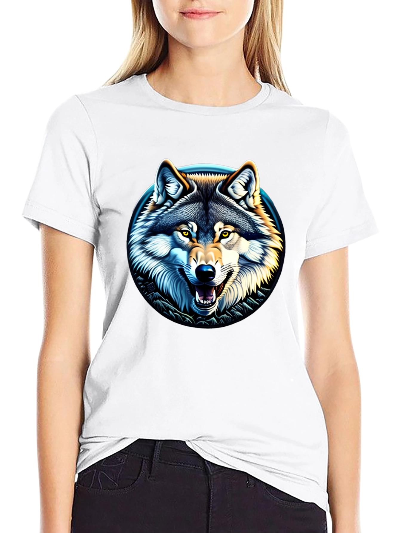 Wolf Graphic Print Crew Neck T-Shirt
