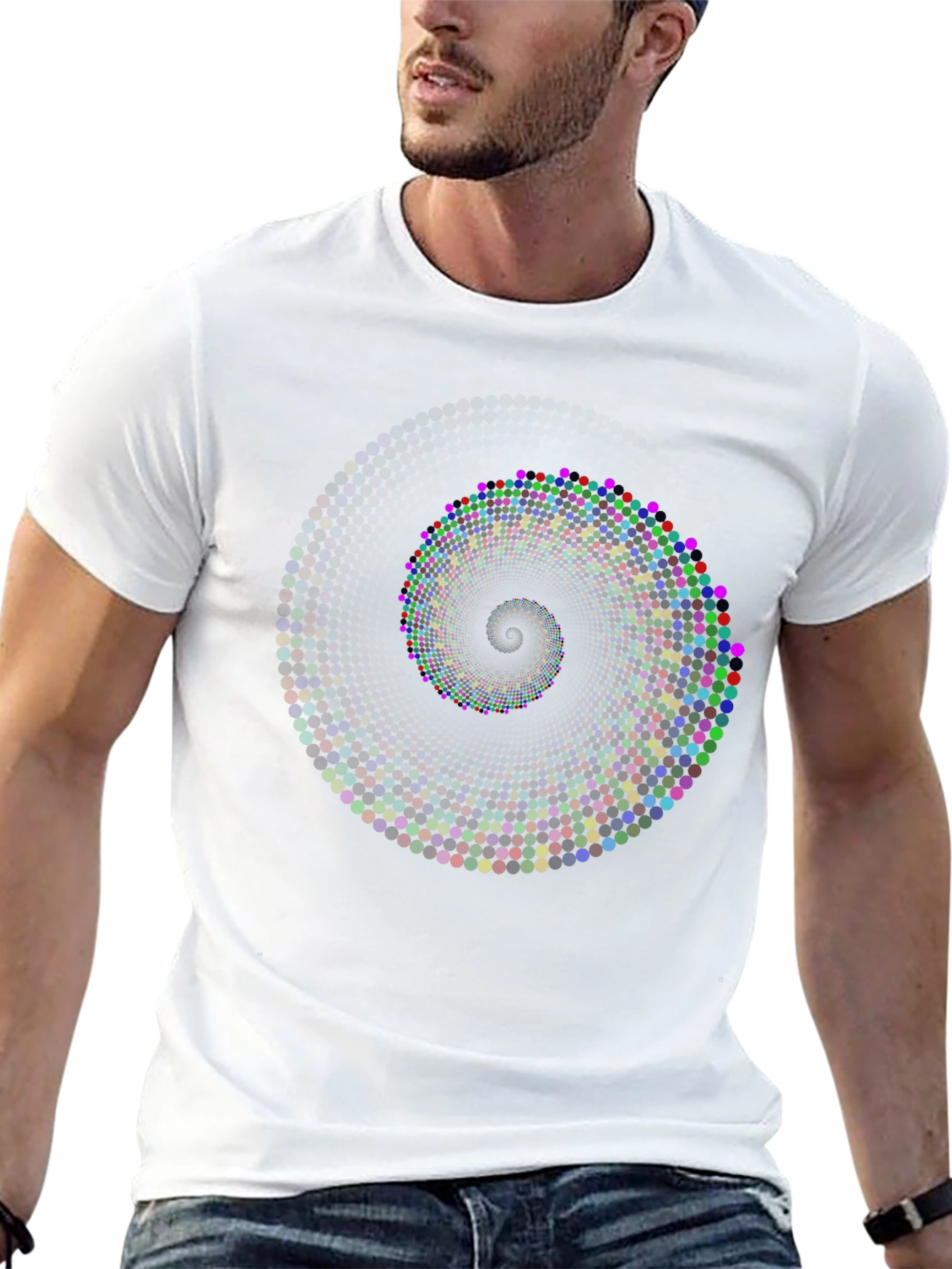 Geometric Dot Spiral T-Shirt - Black