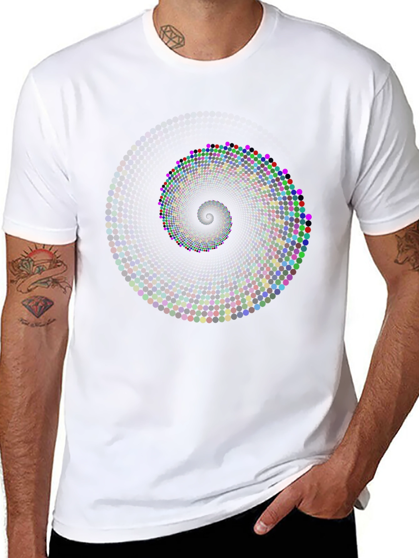Geometric Dot Spiral T-Shirt - Black