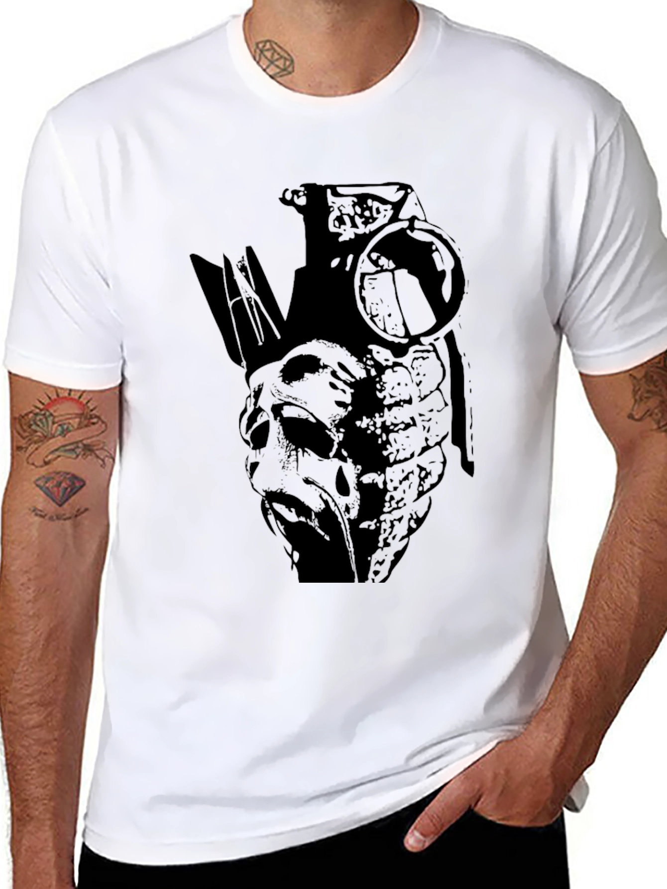 Edgy Grenade Graphic Print Black T-Shirt