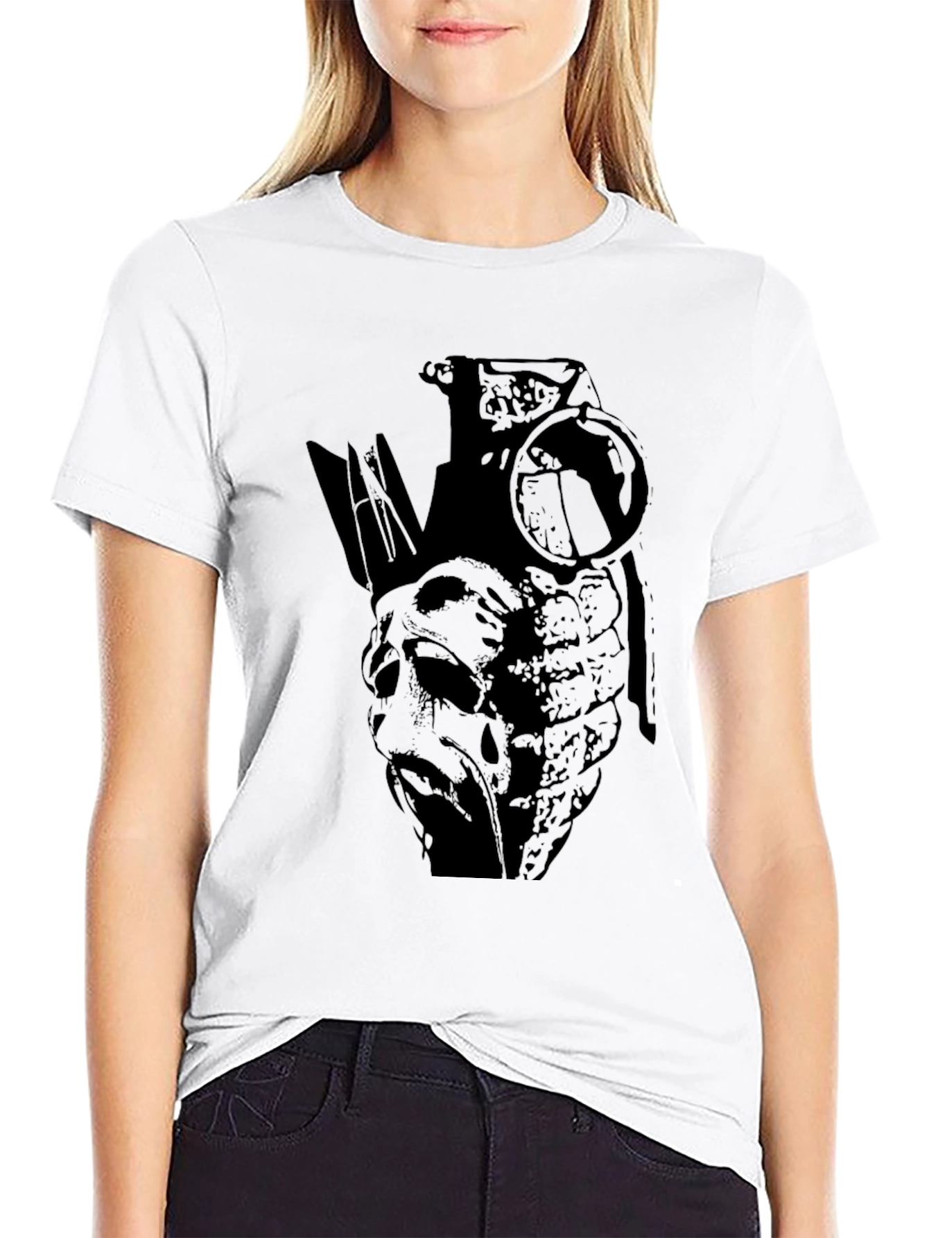 Edgy Grenade Graphic Print Black T-Shirt