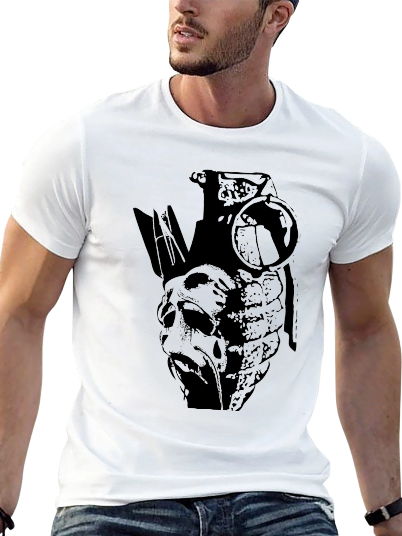Edgy Grenade Graphic Print Black T-Shirt