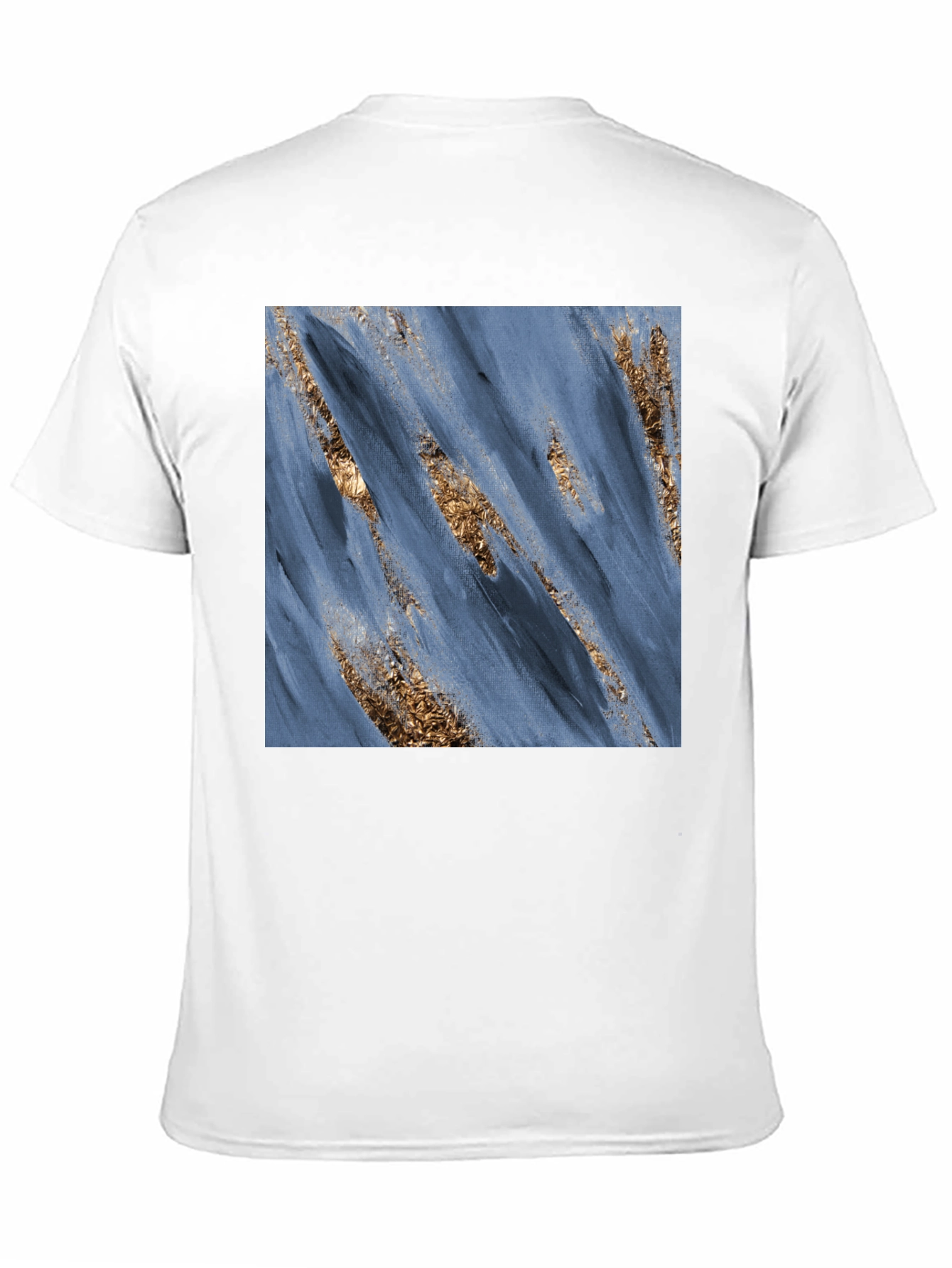 Modern Art Blue & Gold Brushstroke Print Black T-Shirt