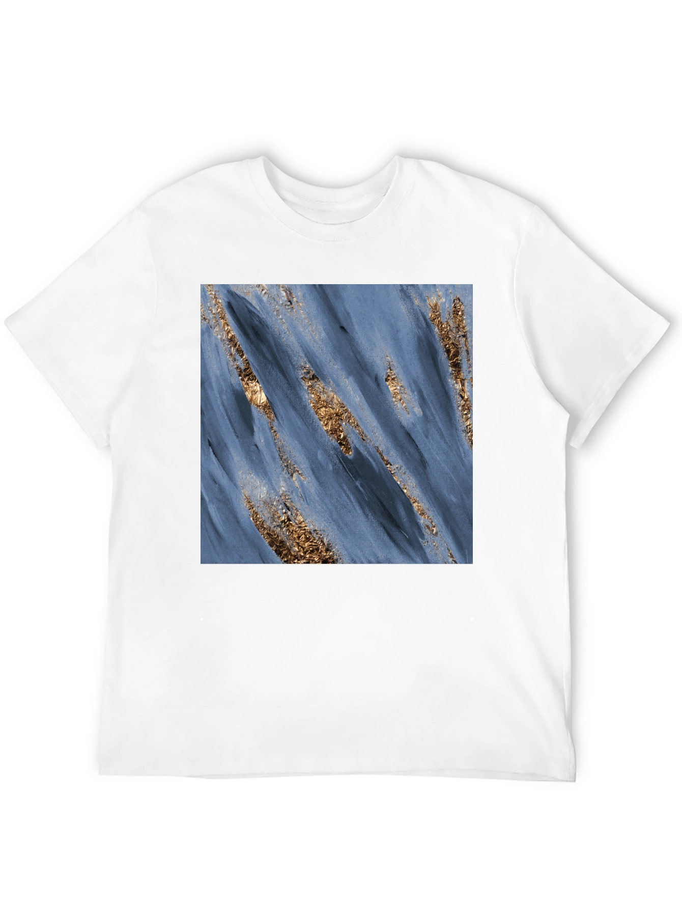 Modern Art Blue & Gold Brushstroke Print Black T-Shirt