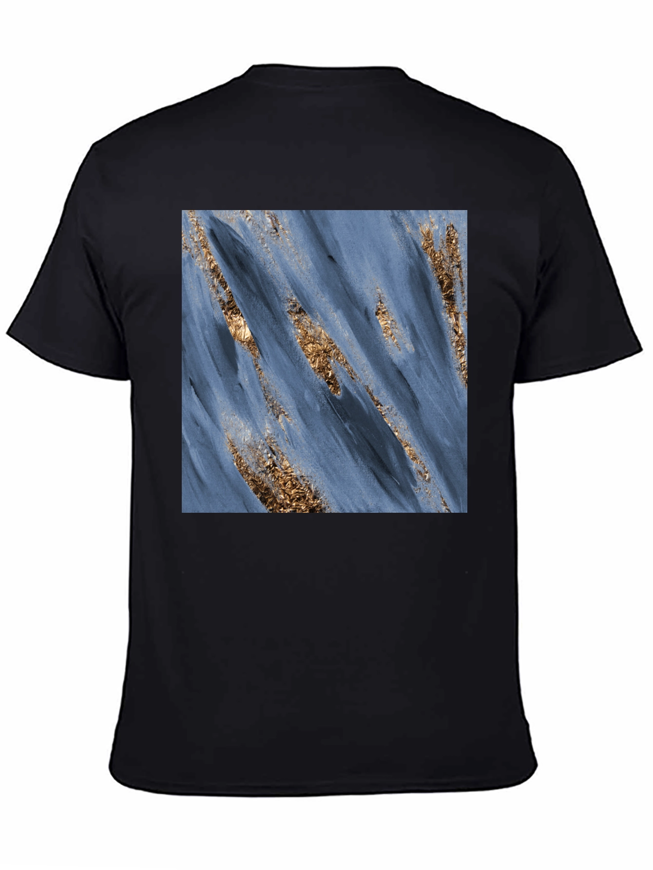 Modern Art Blue & Gold Brushstroke Print Black T-Shirt