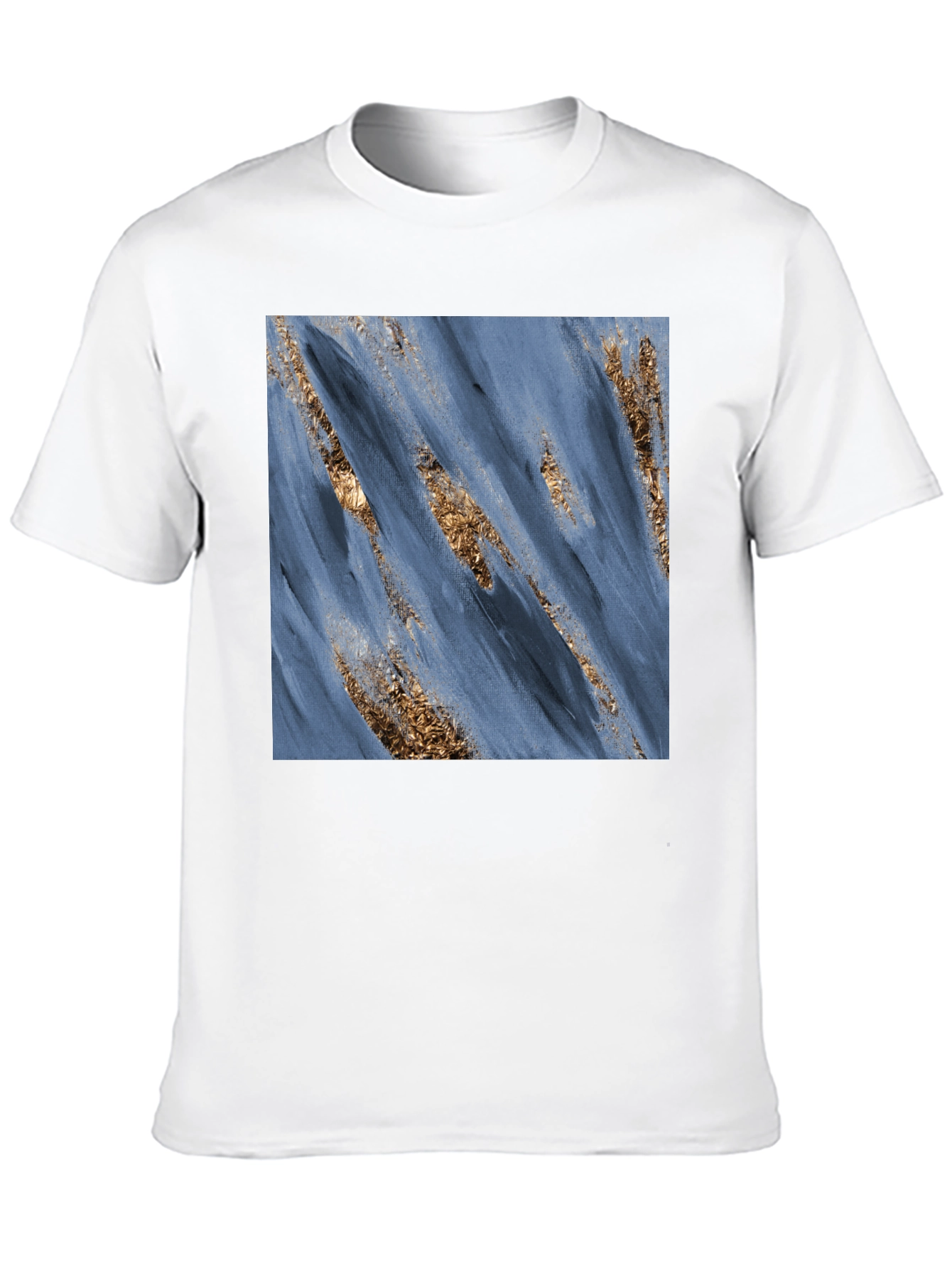 Modern Art Blue & Gold Brushstroke Print Black T-Shirt