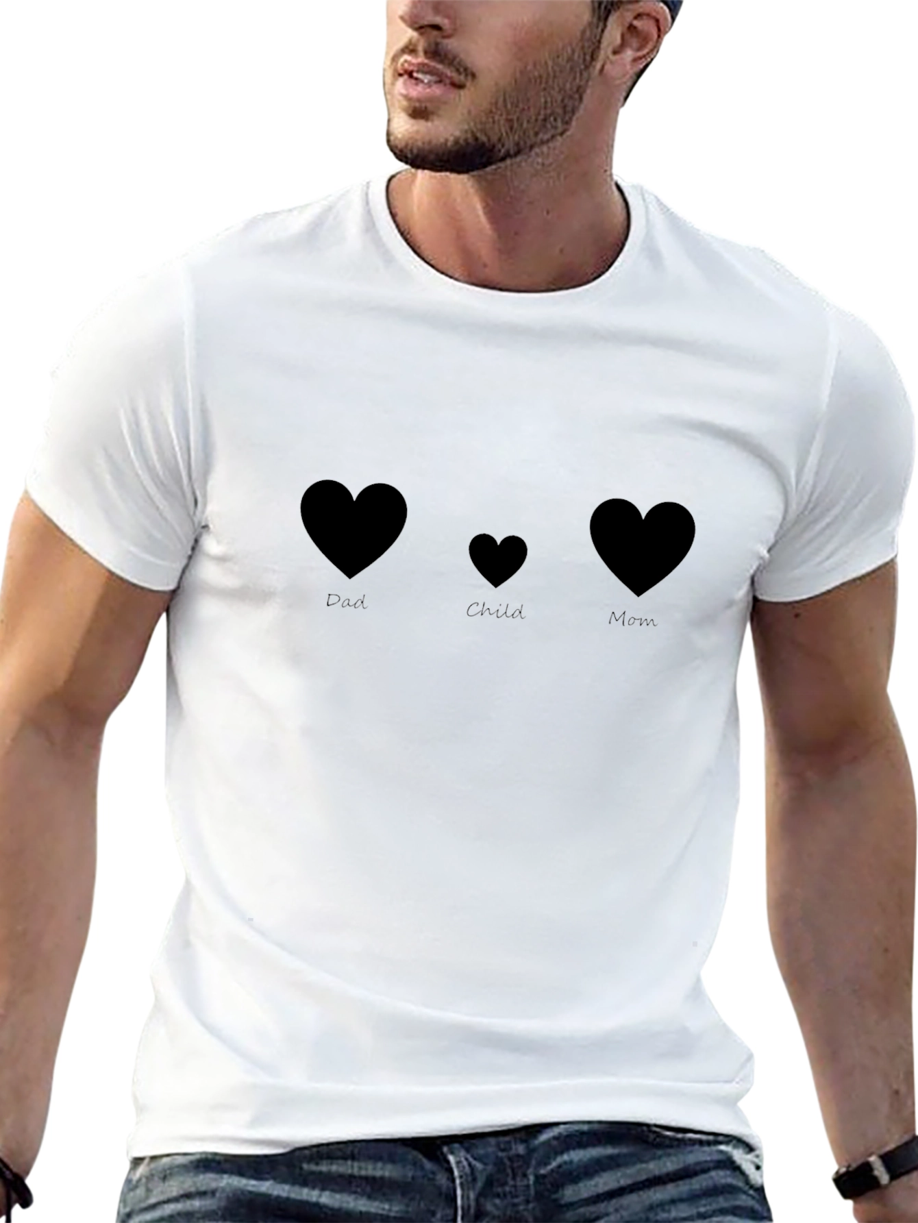 Family Love T-Shirt: Dad Child Mom Hearts
