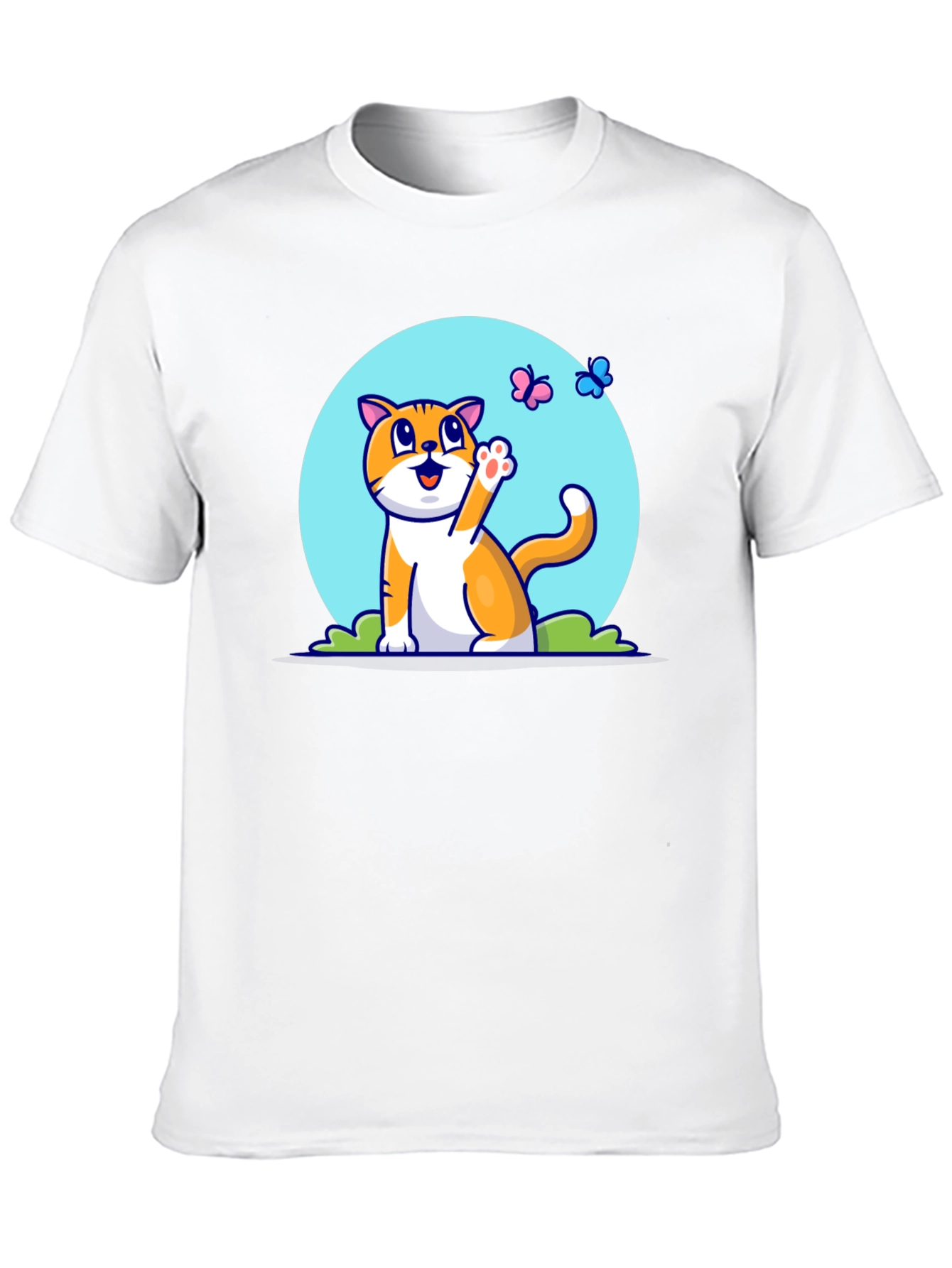 Cute Cat & Butterfly Graphic Tee - Black T-Shirt