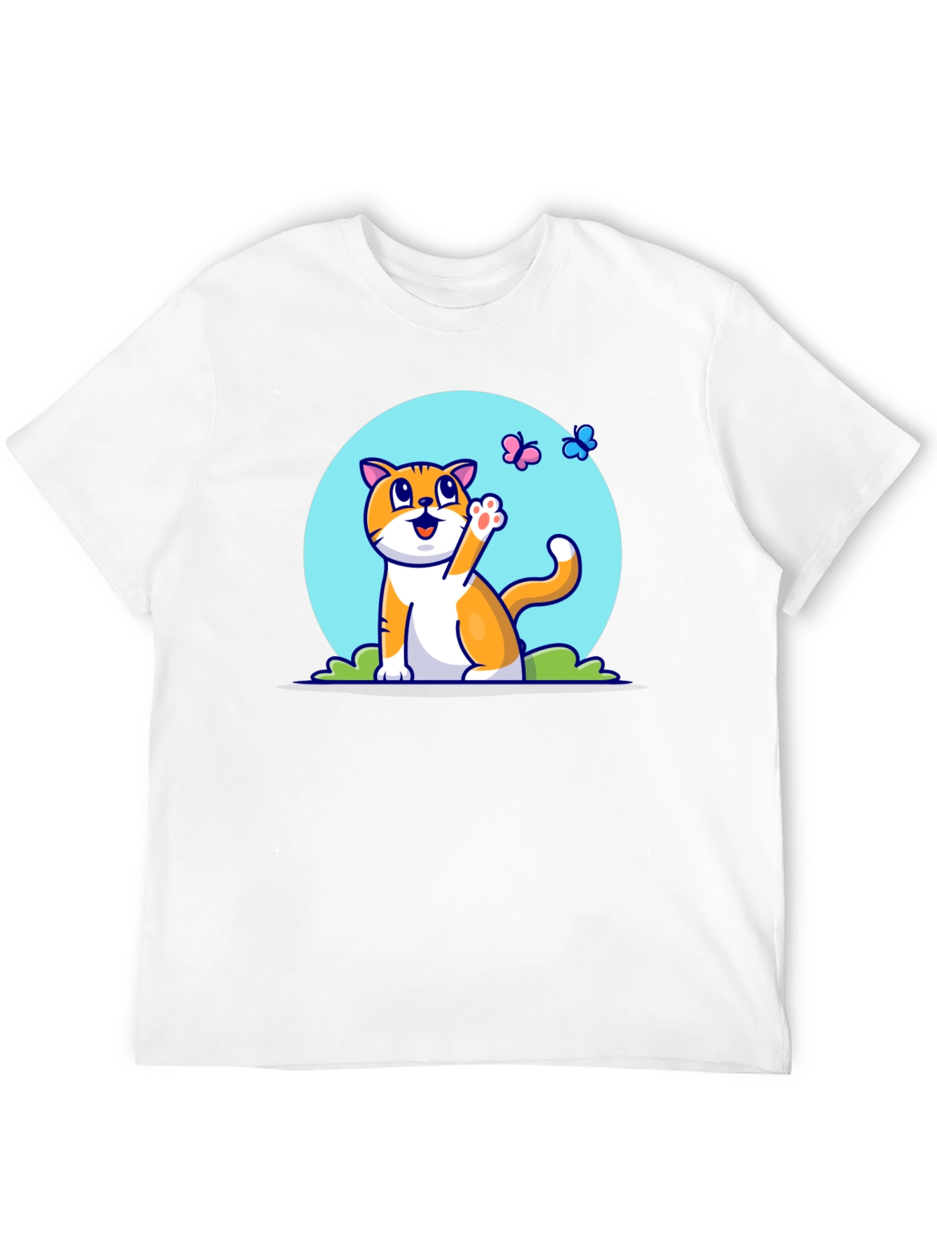 Cute Cat & Butterfly Graphic Tee - Black T-Shirt