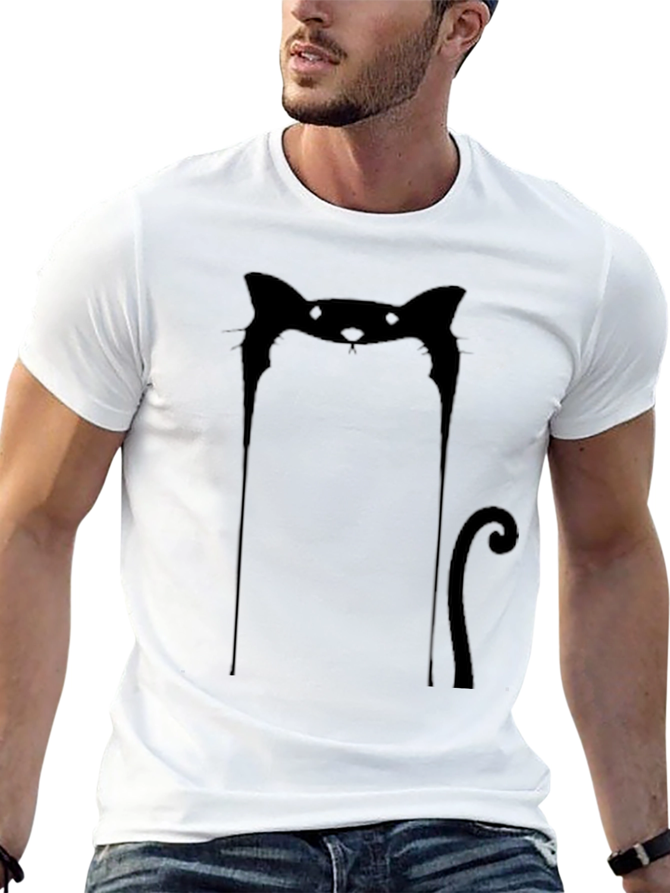 Minimalist Cat Silhouette Black T-Shirt