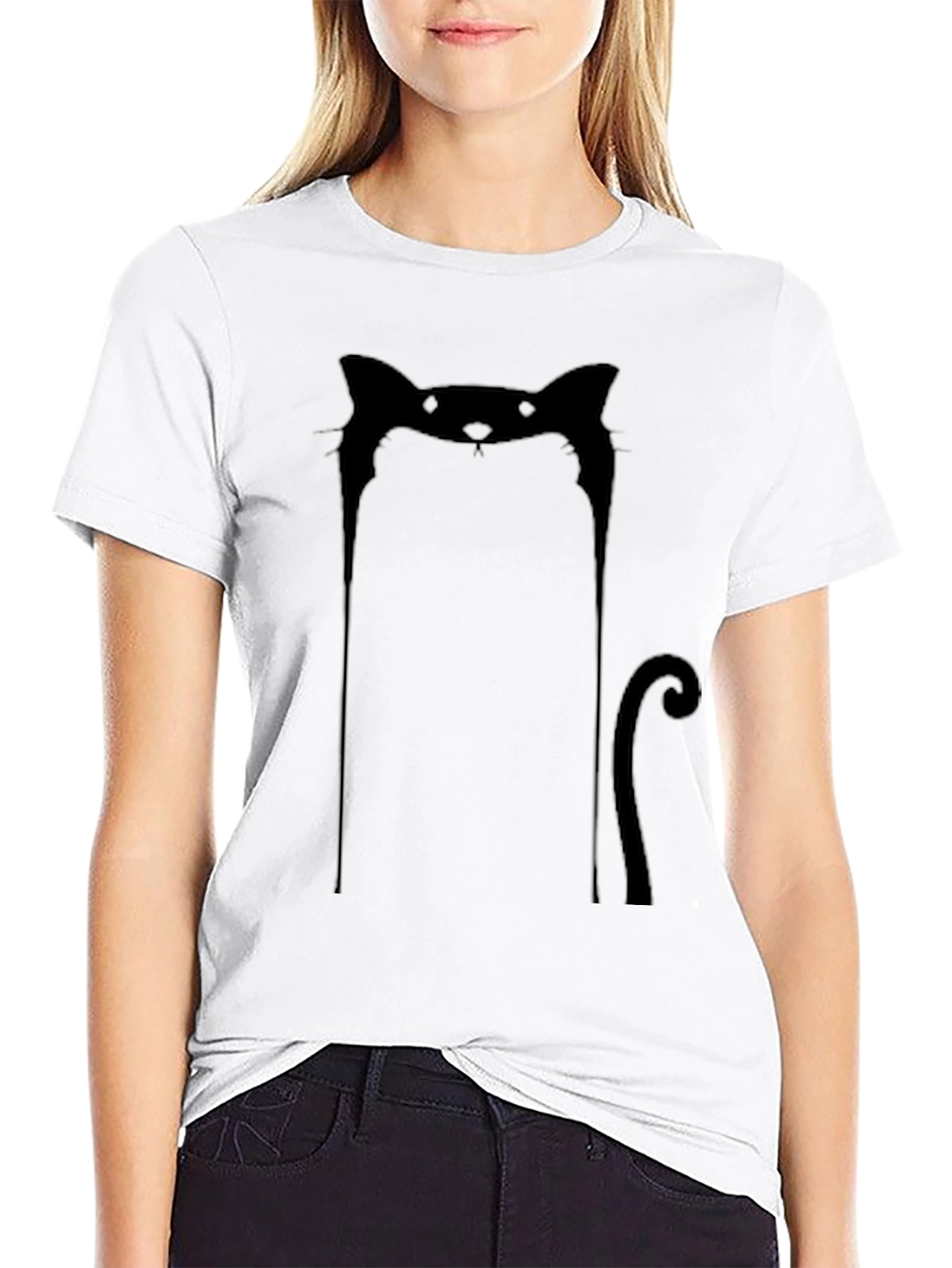 Minimalist Cat Silhouette Black T-Shirt