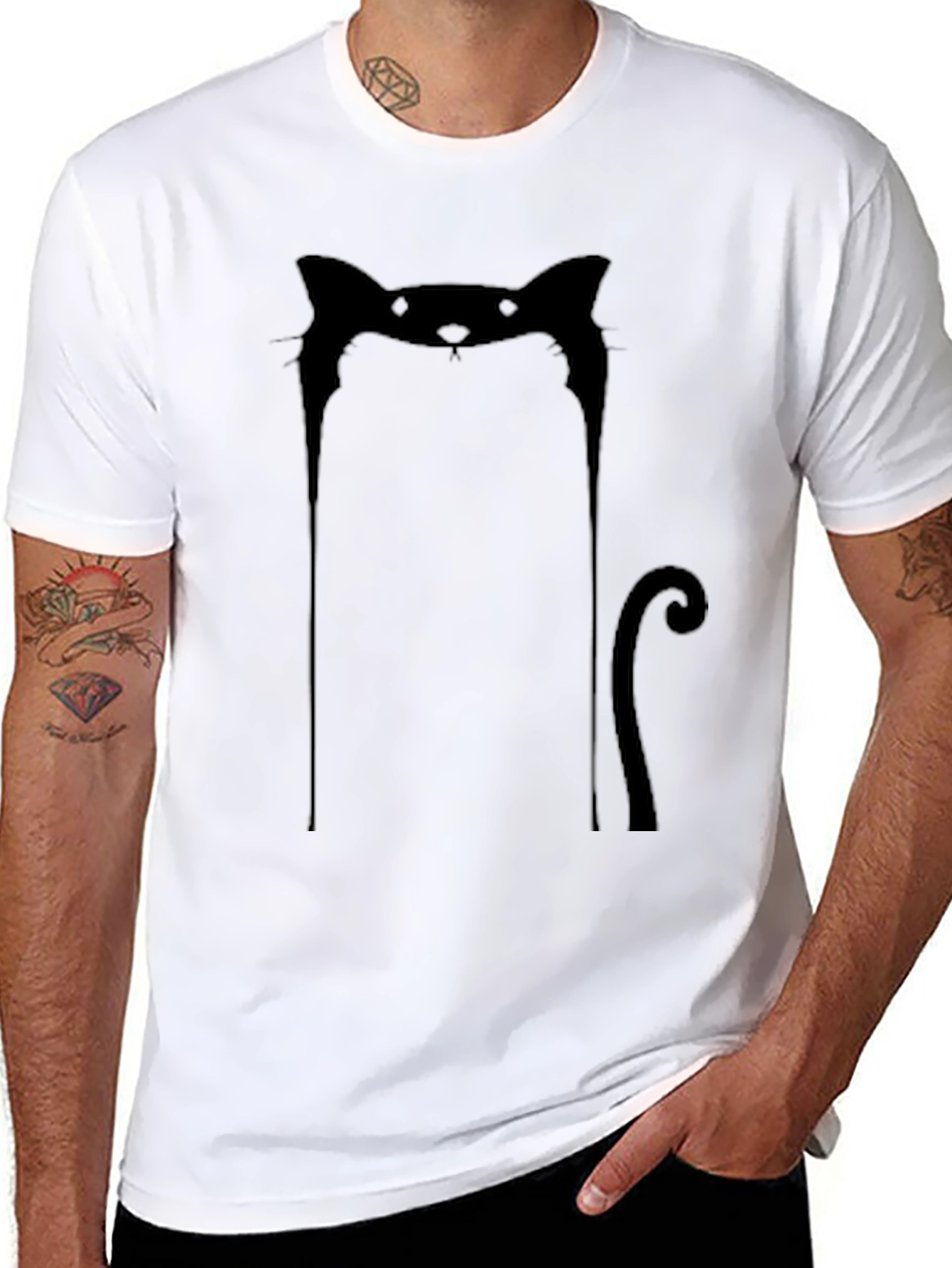Minimalist Cat Silhouette Black T-Shirt