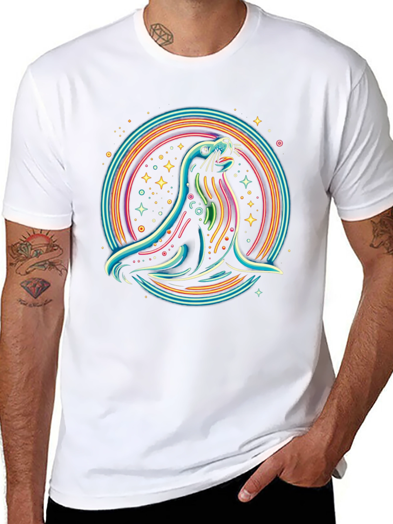 Neon Seal Graphic Tee - Mens Black T-Shirt