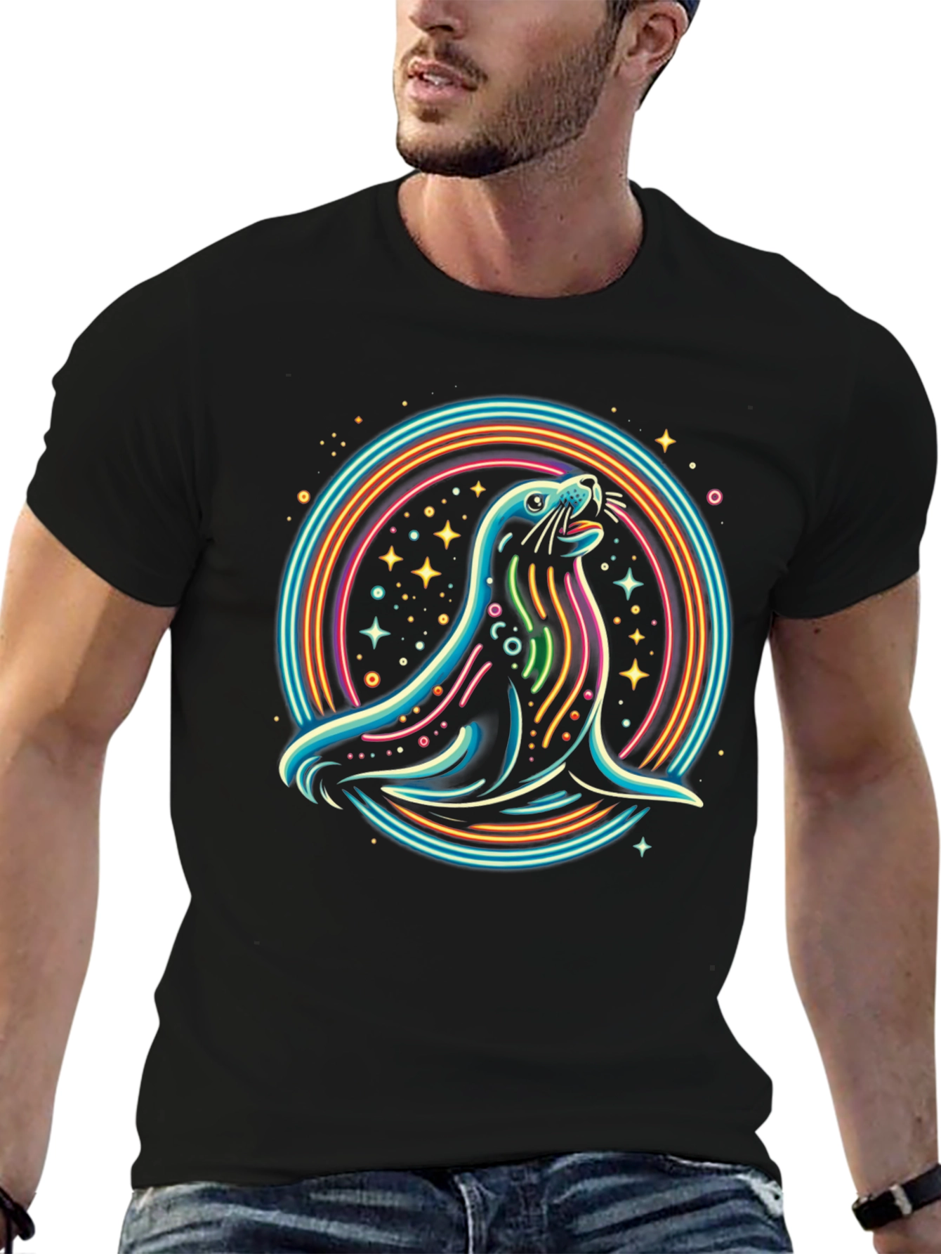 Neon Seal Graphic Tee - Mens Black T-Shirt