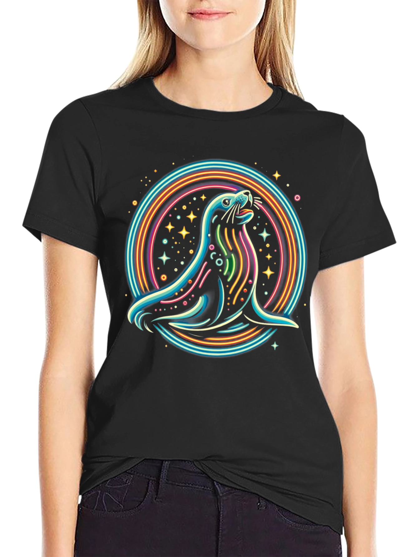 Neon Seal Graphic Tee - Mens Black T-Shirt