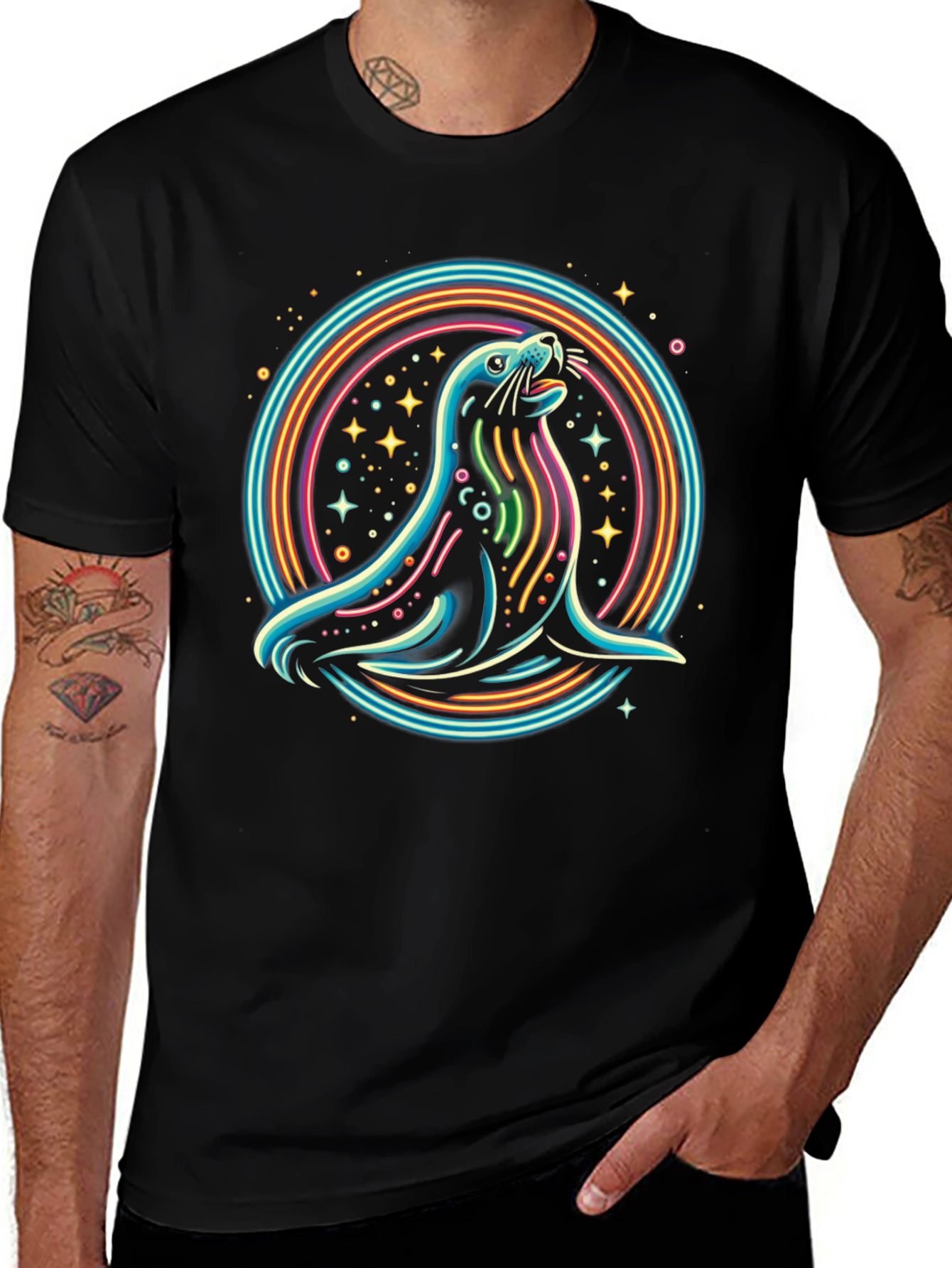 Neon Seal Graphic Tee - Mens Black T-Shirt