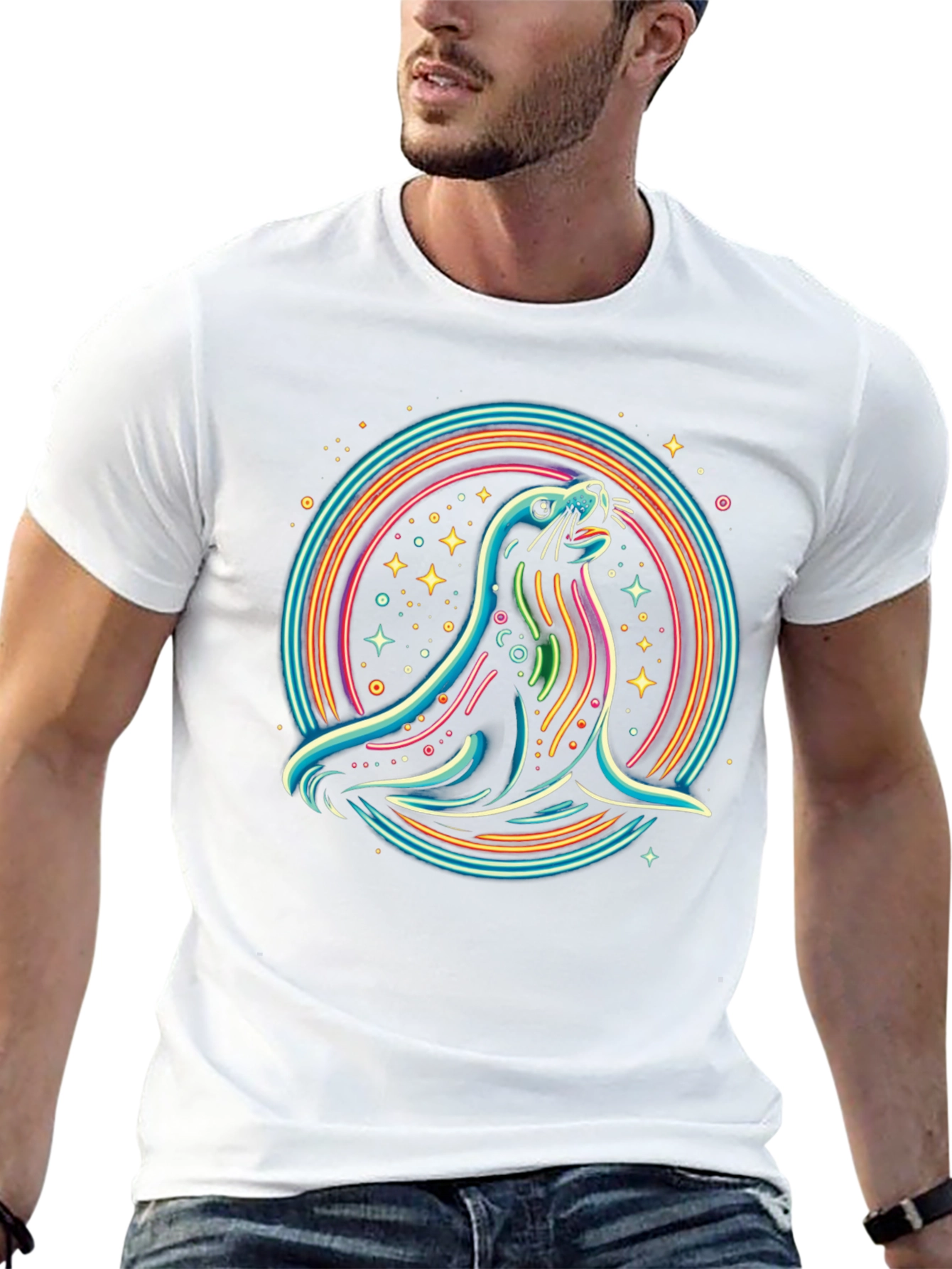 Neon Seal Graphic Tee - Mens Black T-Shirt