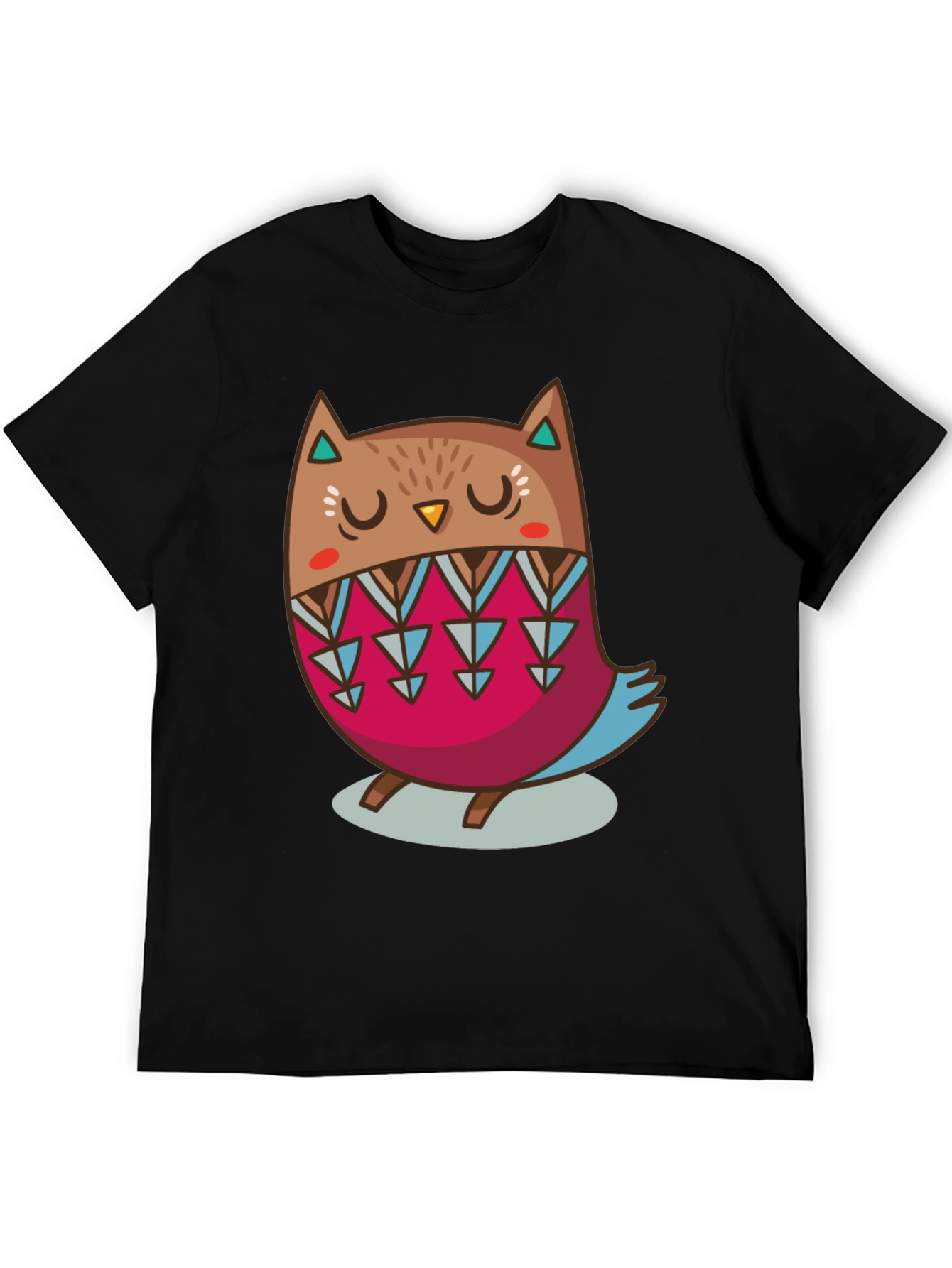 Cute Cartoon Owl Graphic Print Black T-Shirt