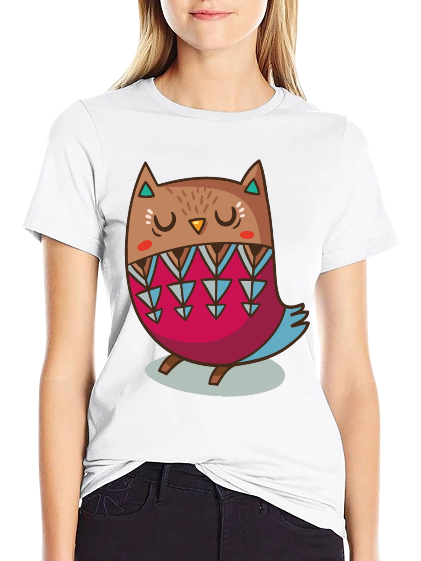 Cute Cartoon Owl Graphic Print Black T-Shirt
