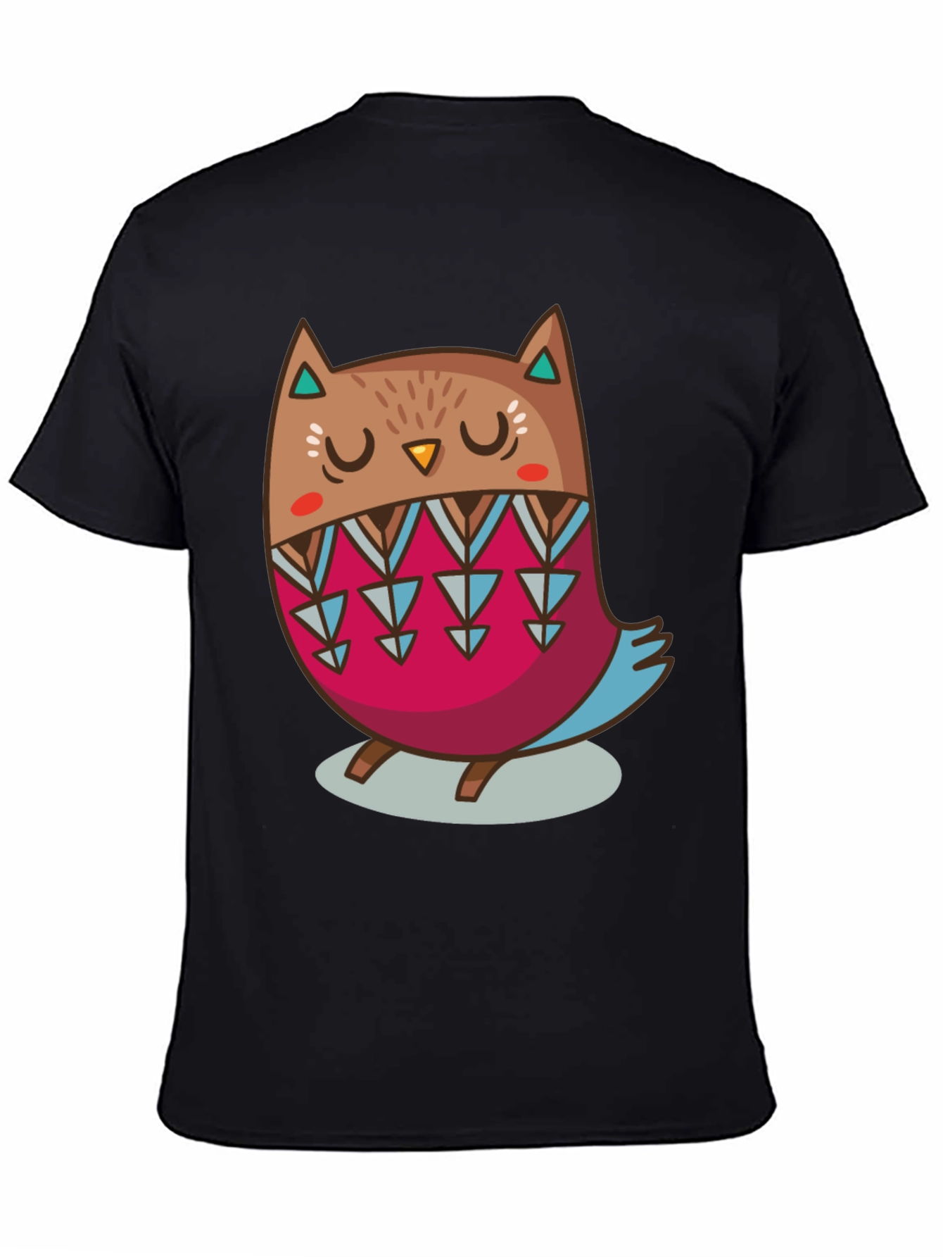 Cute Cartoon Owl Graphic Print Black T-Shirt