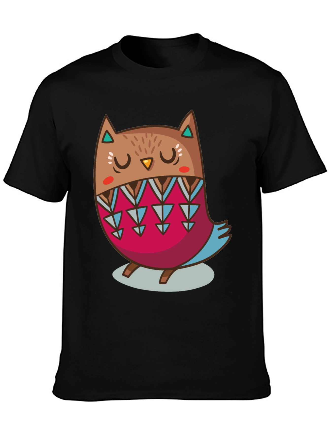 Cute Cartoon Owl Graphic Print Black T-Shirt