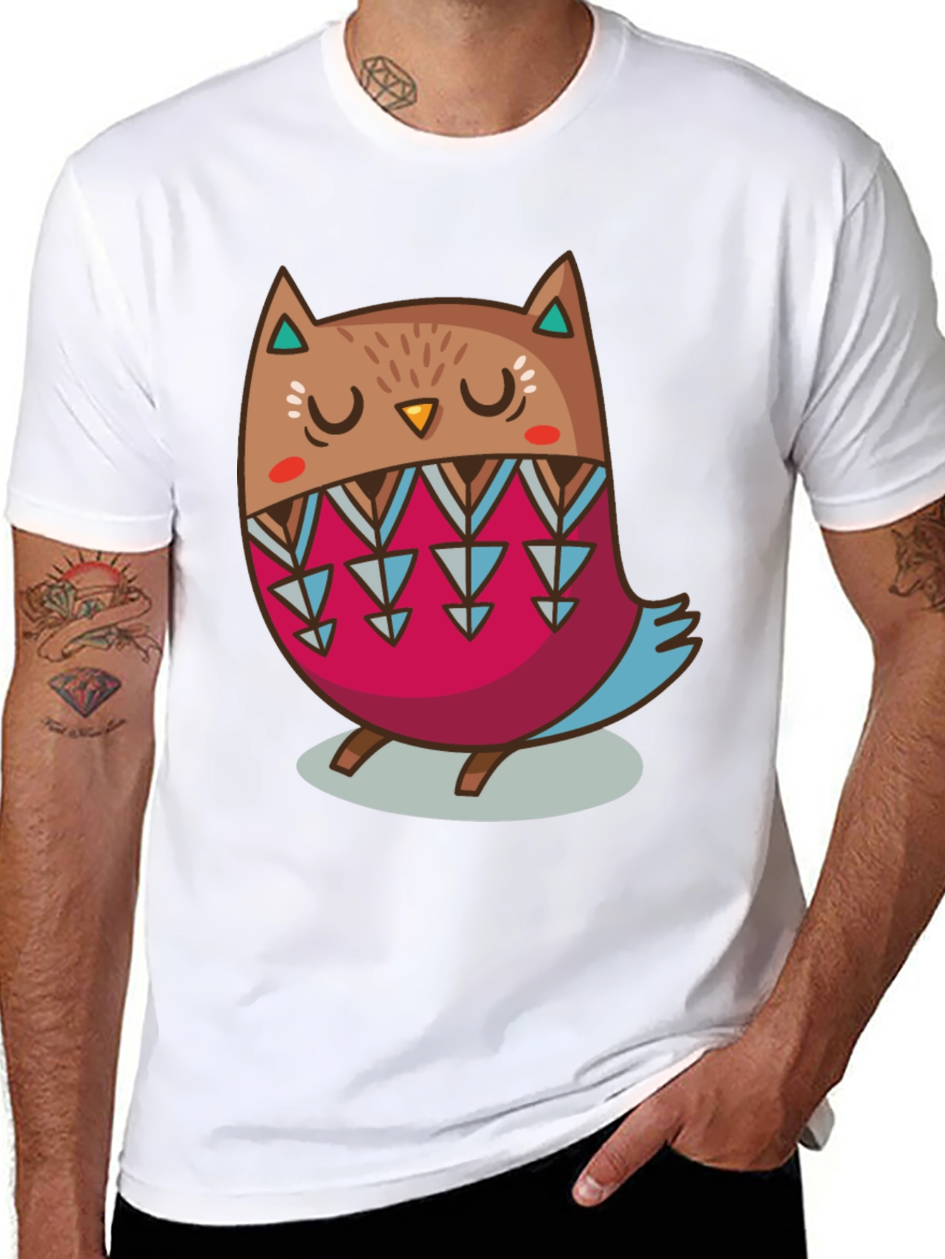 Cute Cartoon Owl Graphic Print Black T-Shirt