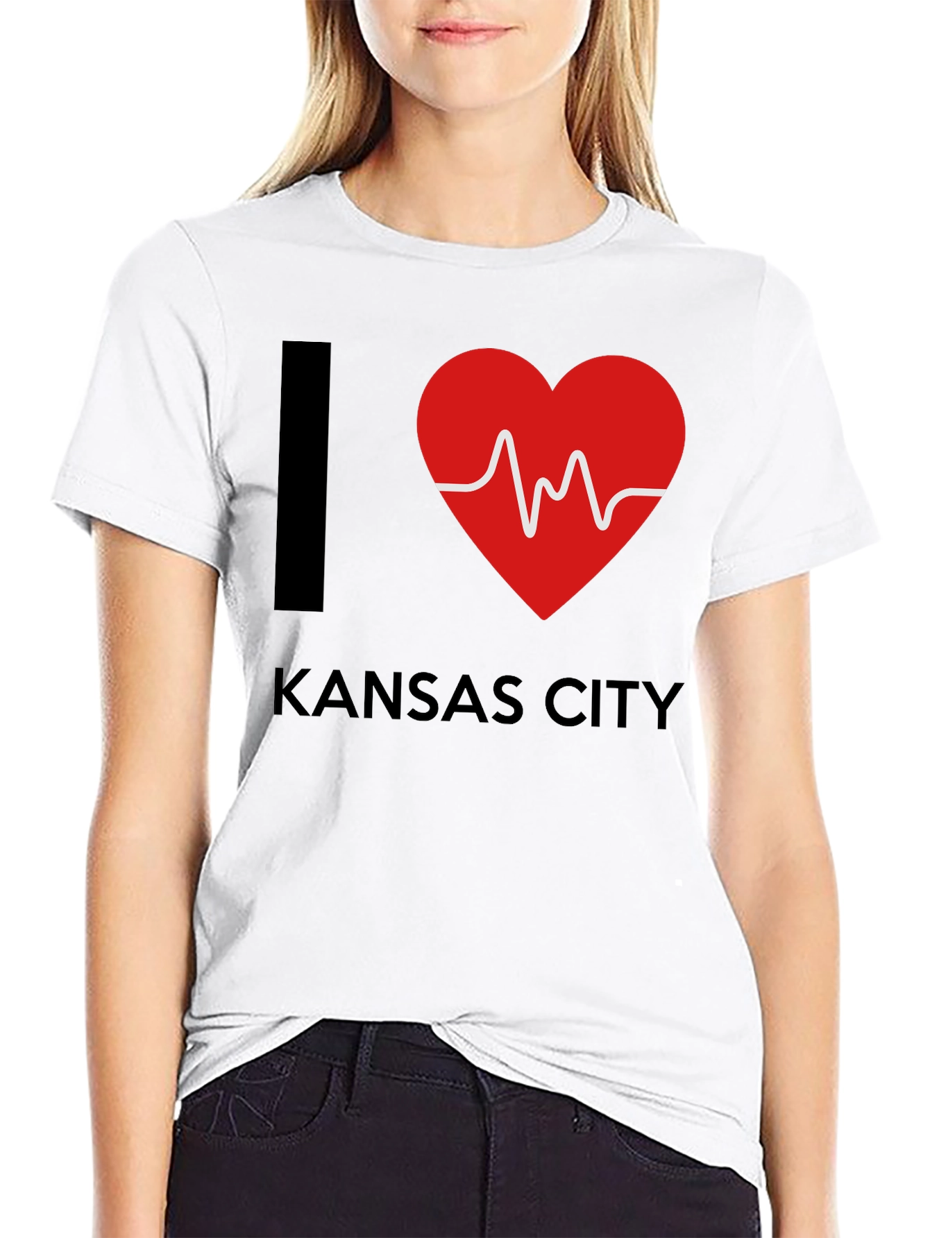 I Love Kansas City Heartbeat T-Shirt - Black