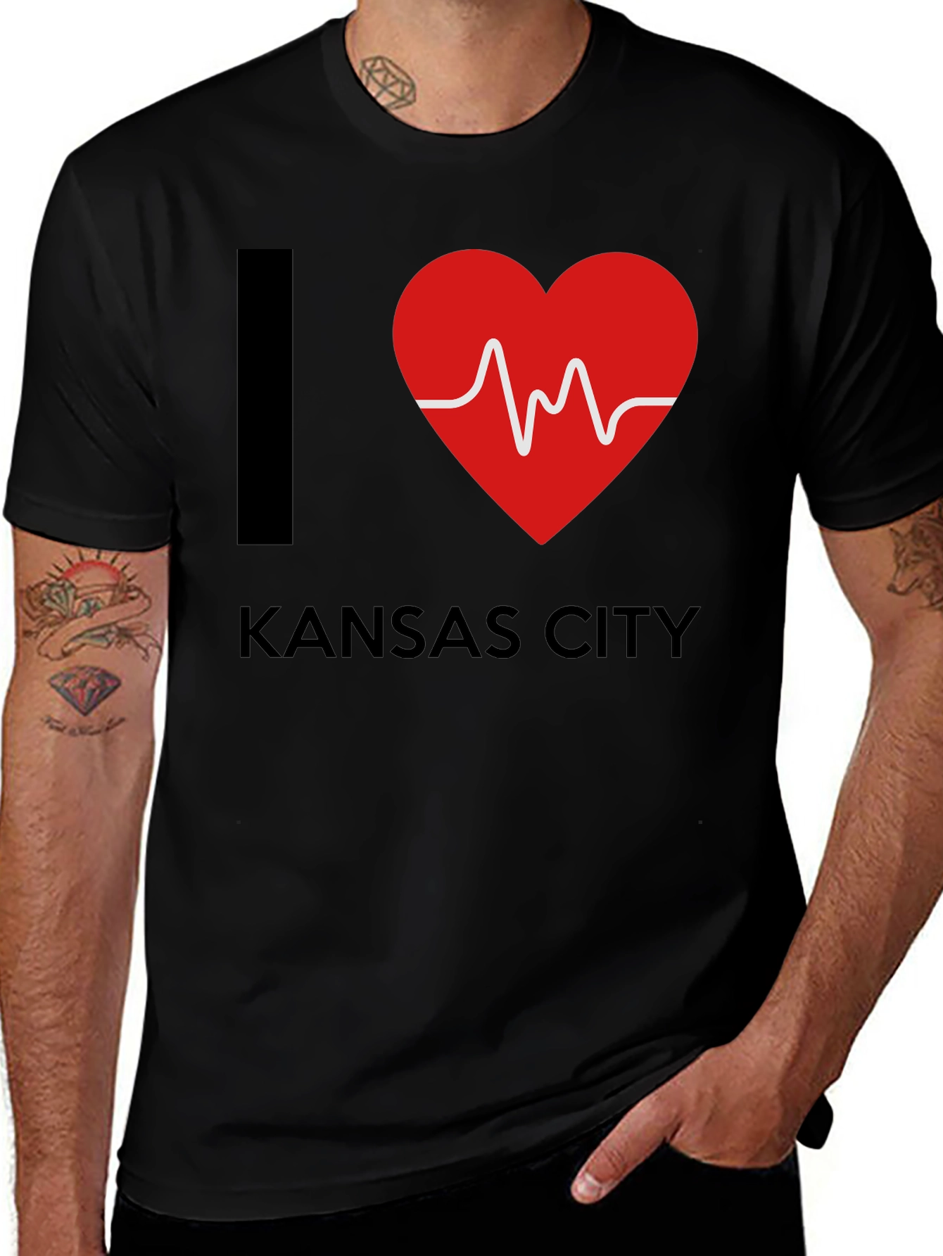 I Love Kansas City Heartbeat T-Shirt - Black
